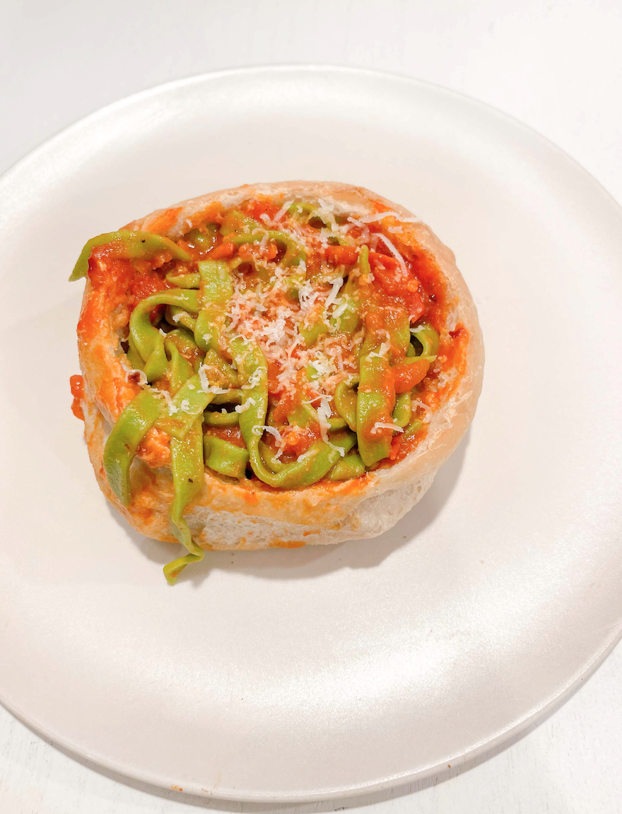 Fettuccine in a Rao's Marinara Bread Bowl