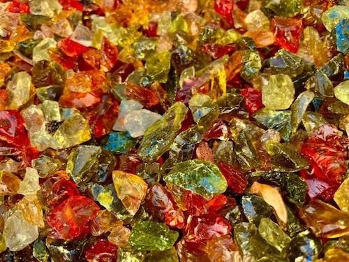 close up of rainbow multicolored glass shards