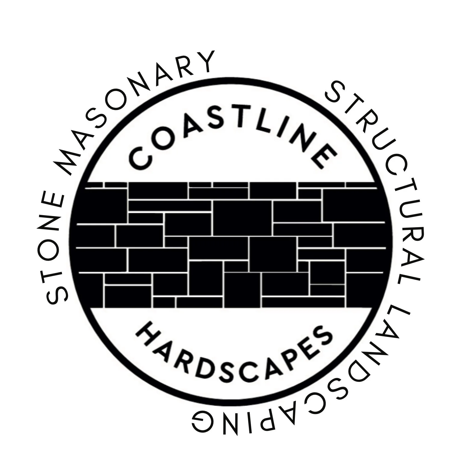 Logo for Coastal Struanding Hardscapes, featuring a circular design with a brick pattern in the center and the company name curved around it.