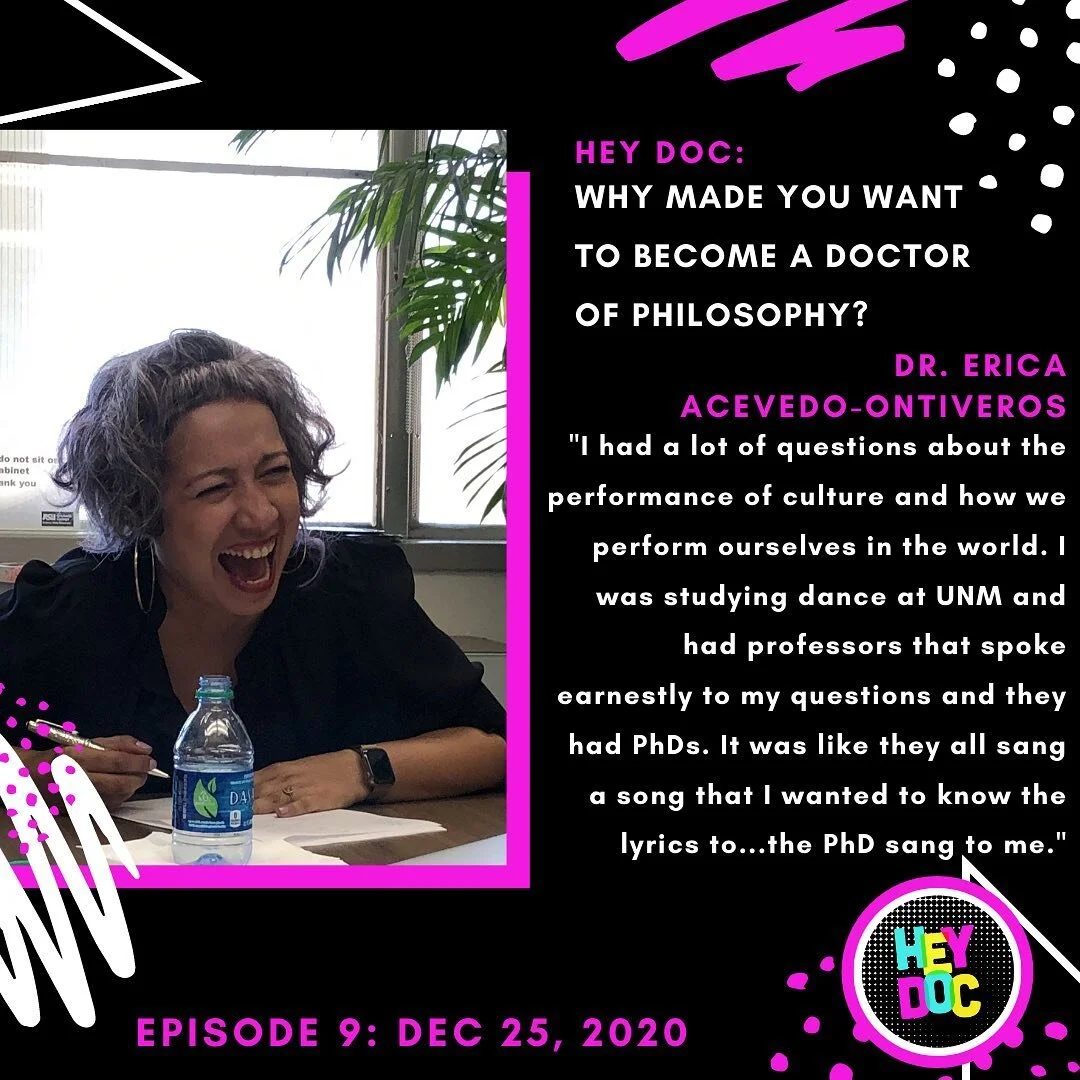 We asked Dr. Erica Acevedo-Ontiveros what made her want to become a doctor of philosophy and here&rsquo;s what she said! Episode #9 is out now!!
.
Image description: Black background decorated with white and fuchsia dots in clusters, brush strokes, a