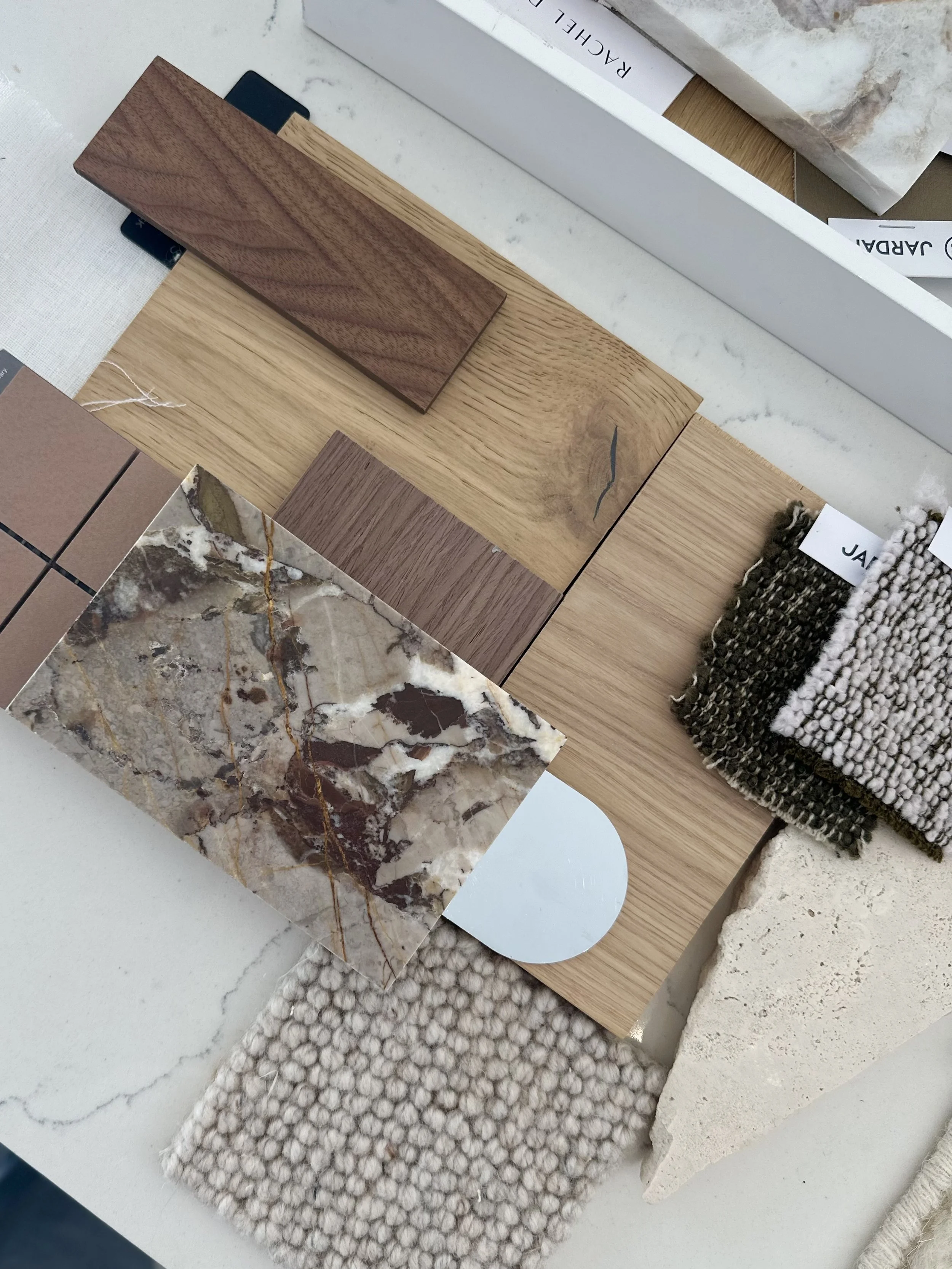 Material samples selected during an in home design consultation