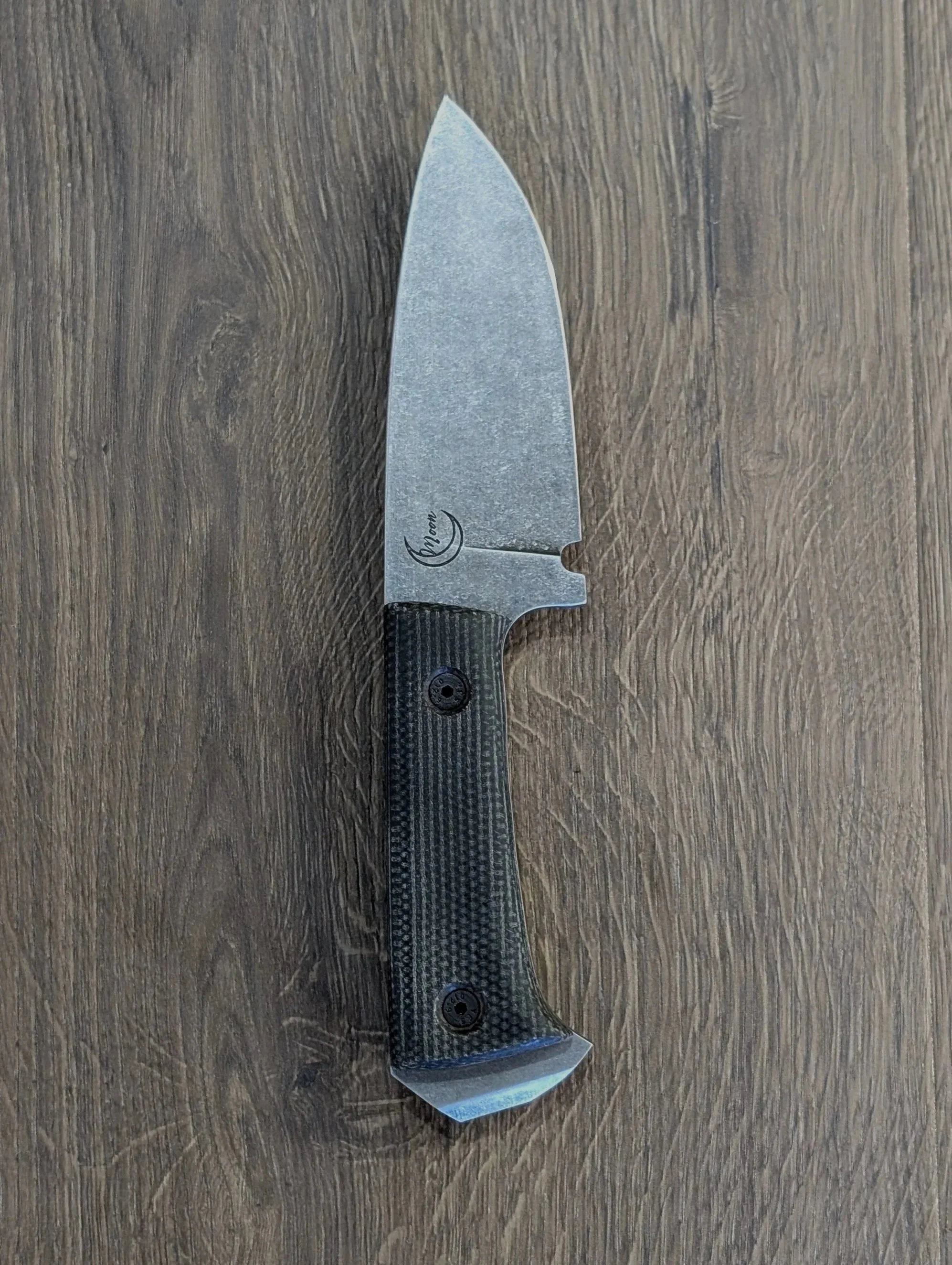 4" Bushcraft | 80CrV2 steel | Stonewash finish | Black burlap micarta handle scales | Black kydex sheath