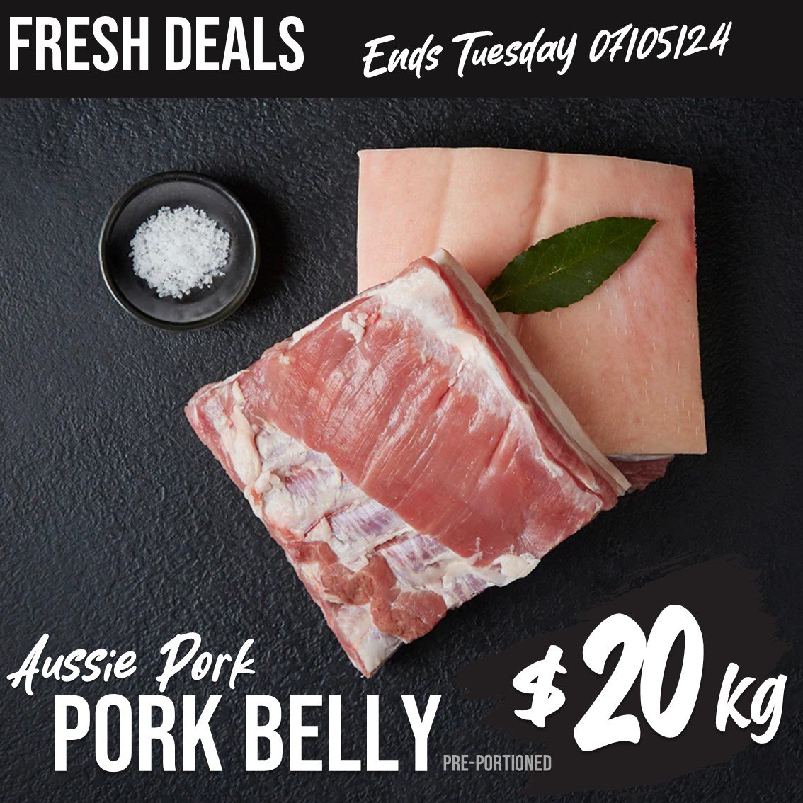 This week's Fresh Deals 🛒

Pink Lady Apples $4.49/kg 
Mandarins $6.79/kg 
Hass Avocados $1.99/ea
Zucchini $4.49/kg 
Mitolo Low Carb Potatoes 1.5kg Bag $3.99/ea 
Leek Bunch $6.49/ea
Beef Rump Steak $20.35/kg 
Pork Belly Portions $20/kg