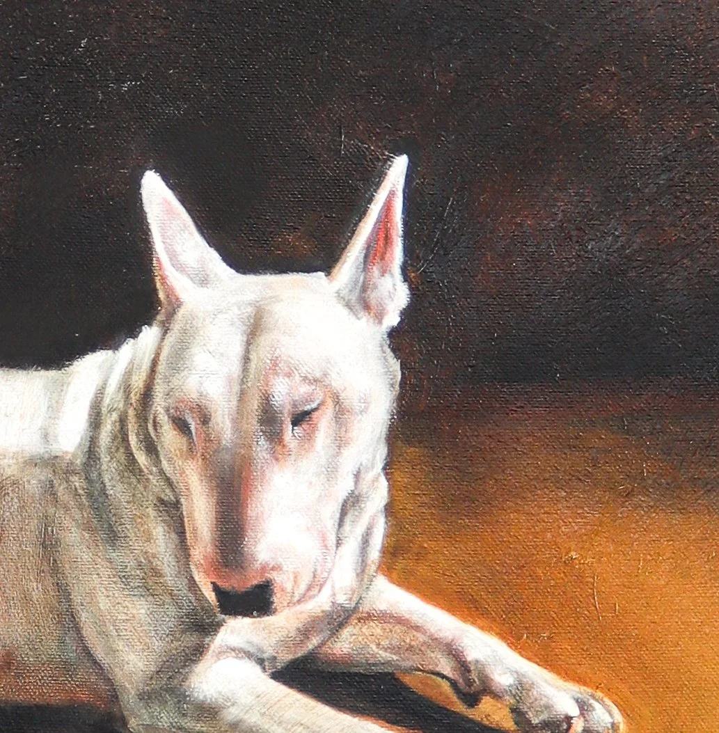 22”x 24” Oil on Canvas, Tray framed, dark wood waxed.