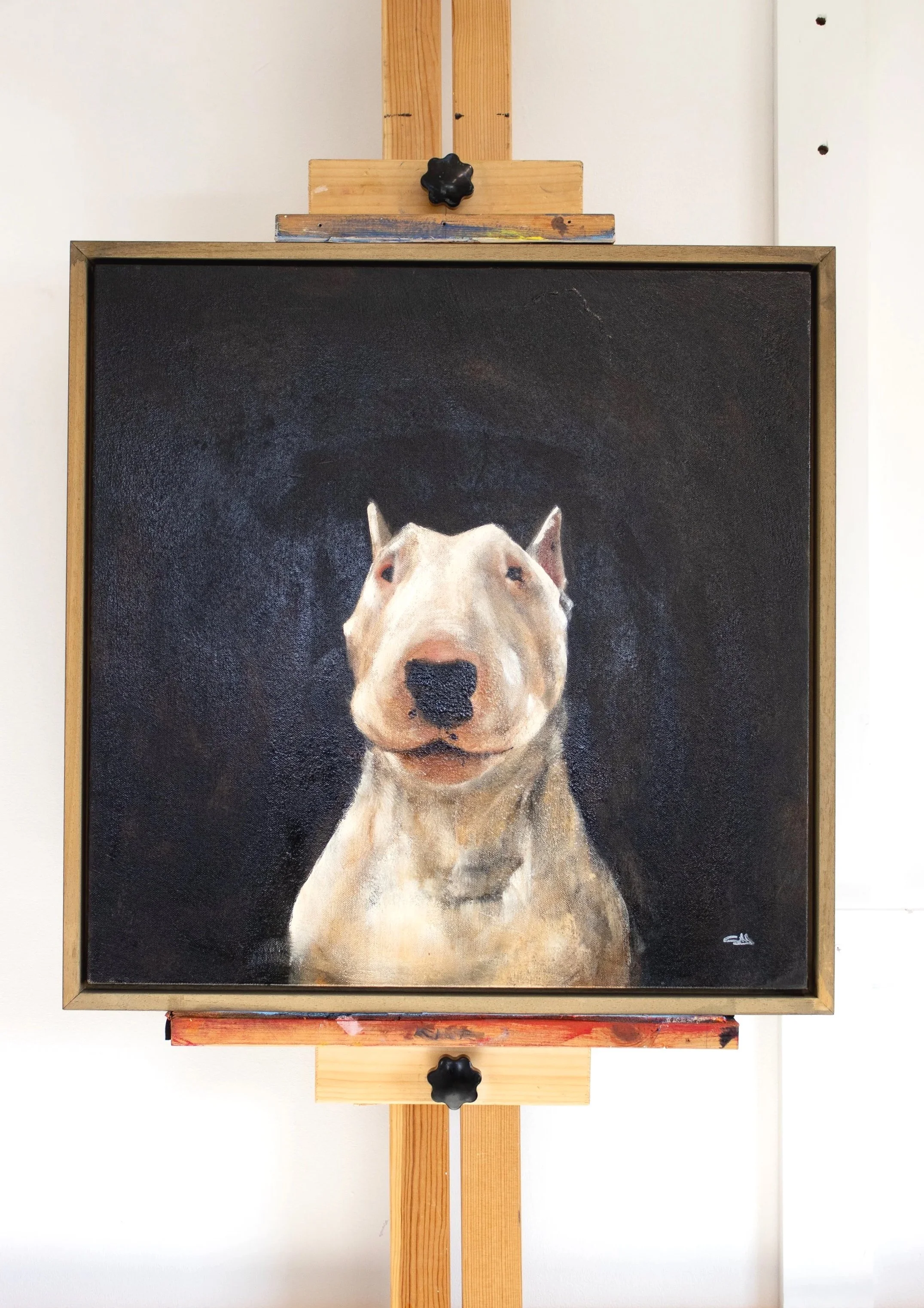 20”x20” Oil on Canvas, Tray framed, dark wood waxed. 
£950
