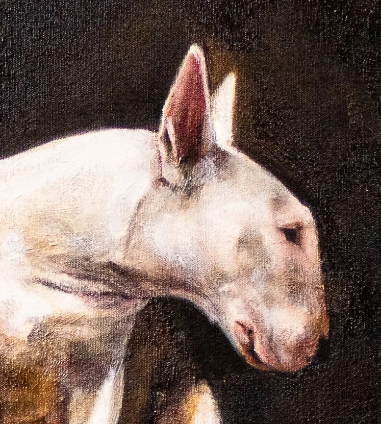 22”x 24” Oil on Canvas, Tray framed, dark wood waxed.
