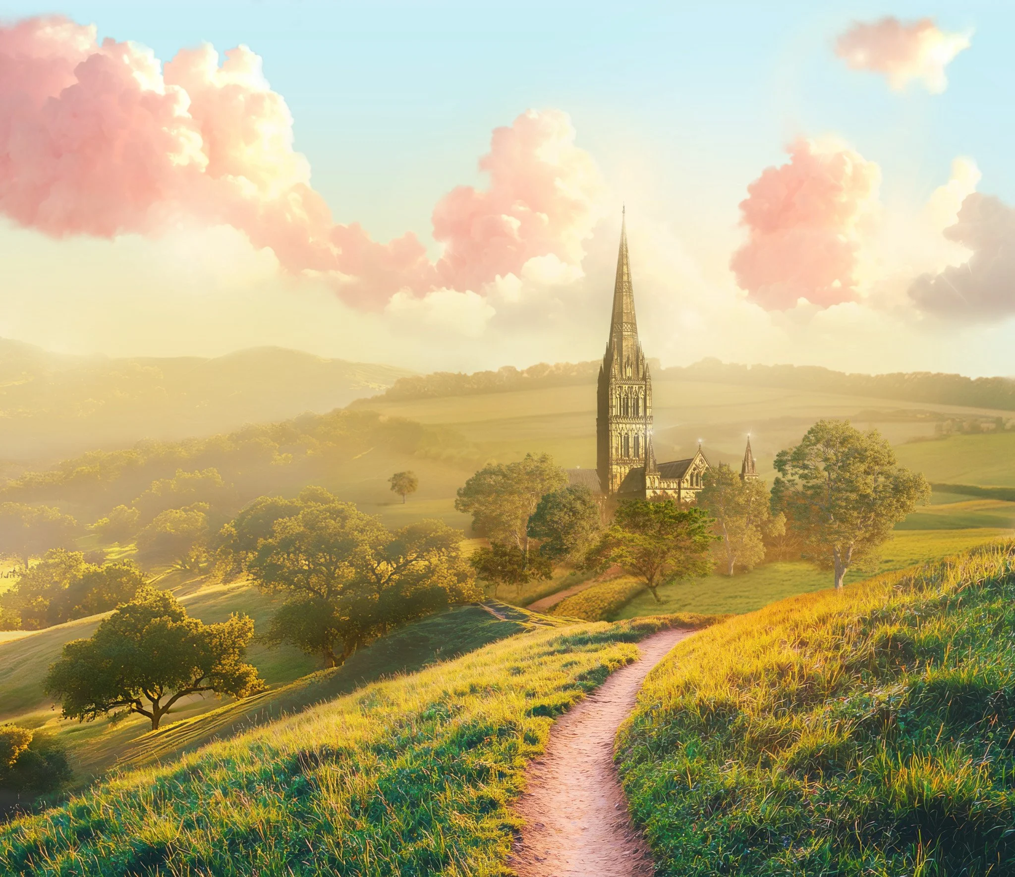 Salisburyshire artwork for Wiltshire creative 2025 pantomime Jack and Beanstalk. Designer Katie Lias. This artwork was used as a printed back cloth at 8mx6m 