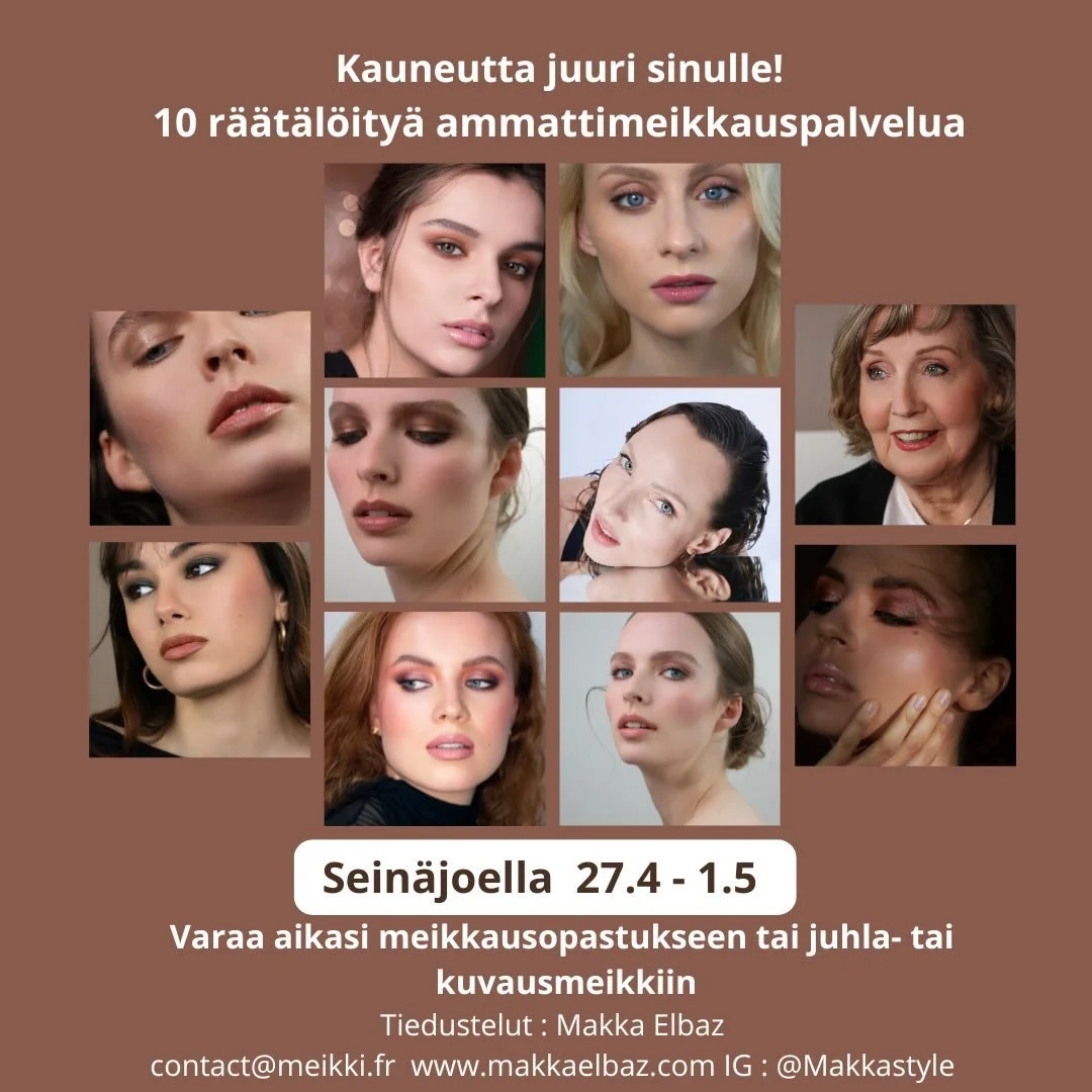 Hei pohojalaaset komistukset!

Tulen tekem&auml;&auml;n S-joelle ehostusopastuksia ja meikkauspalveluita 27.4 -1.5. 

Ehostus ei ole i&auml;st&auml; eik&auml; kauneudesta kiinni. Se on TAITOLAJI! Itse asiassa, mit&auml; vanhemmaksi tulet, sit&auml; e