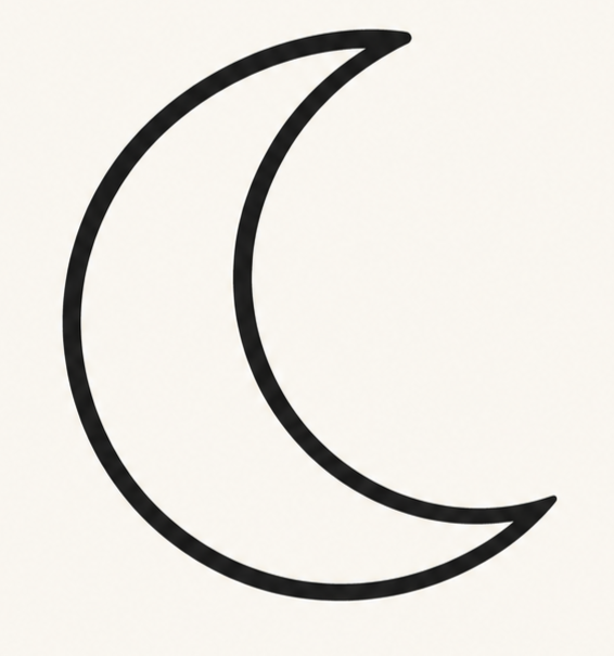 Outline of a crescent moon drawn with a black line on a white background.