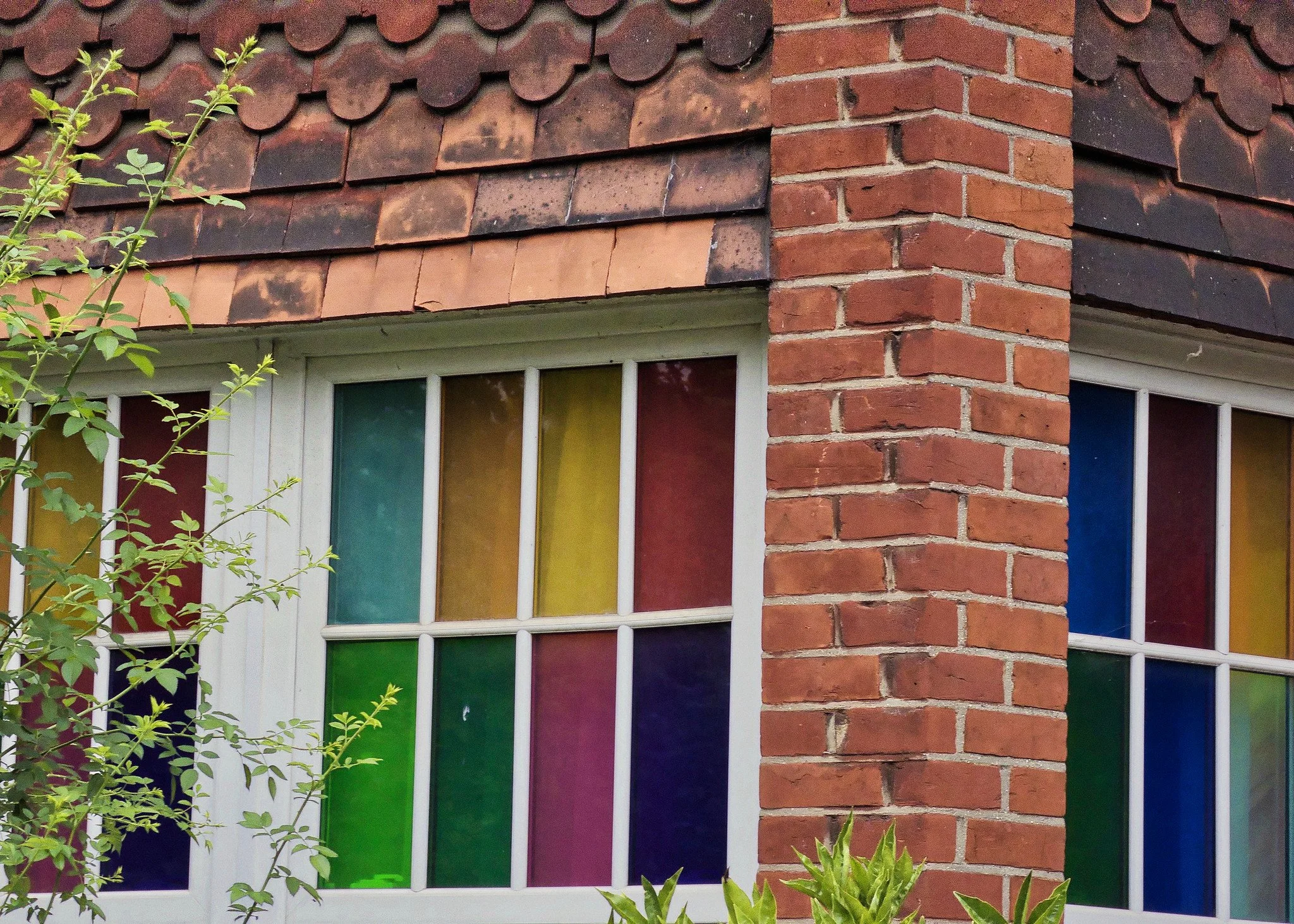 Bay window with coloured glass panes