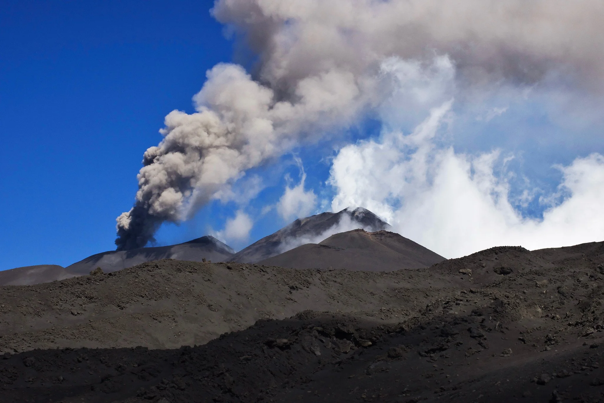 Smoke and ash and steam on Mount Etna