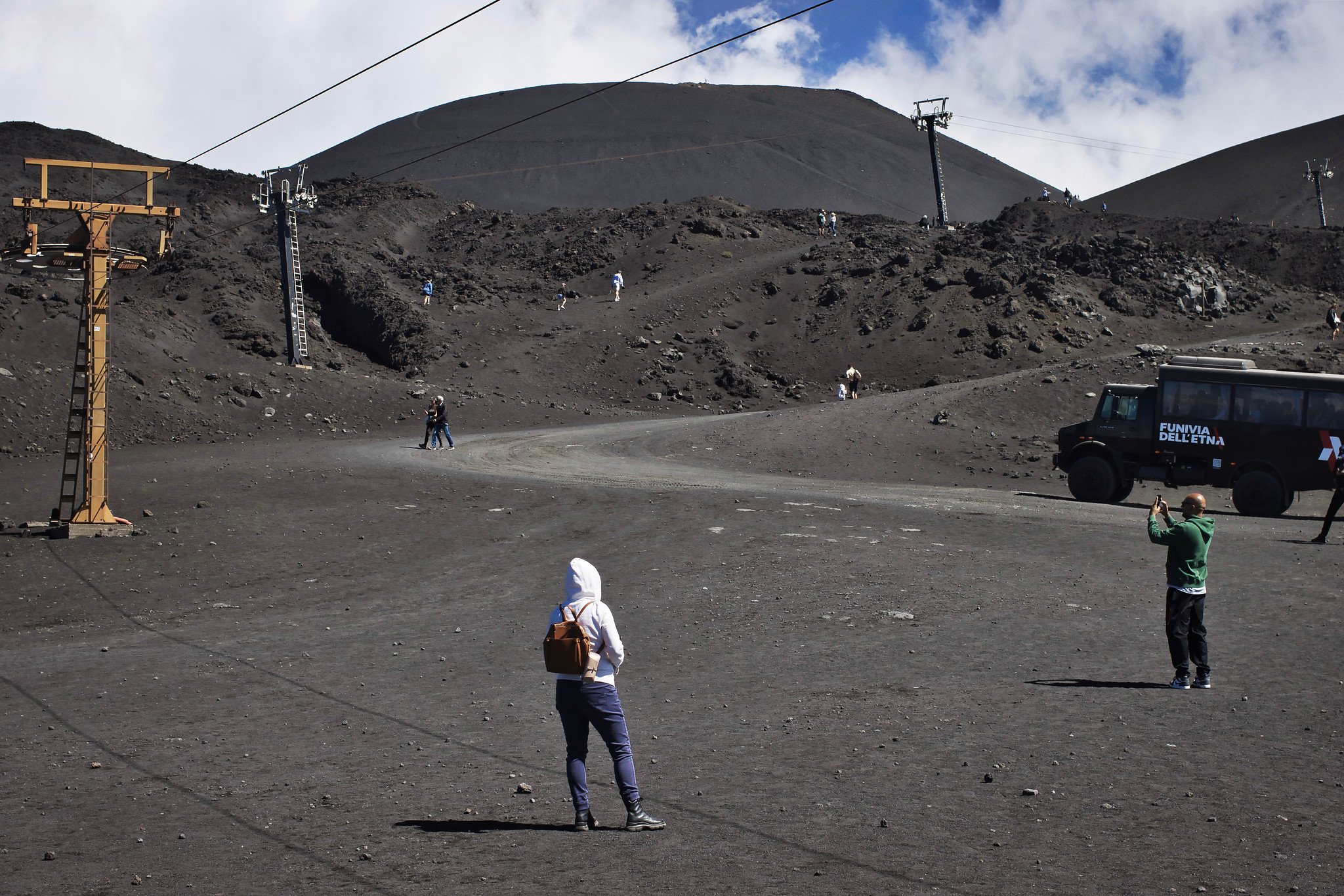 Old and new pylons on Etna
