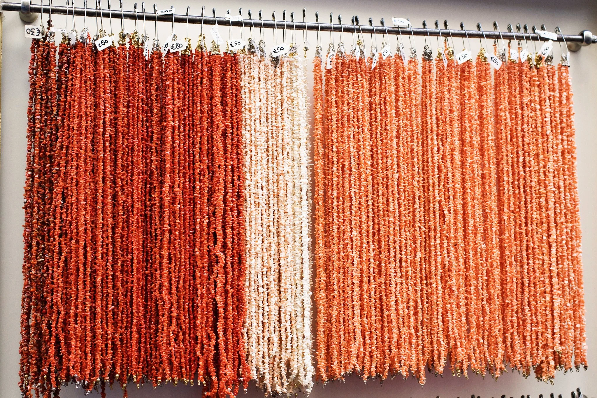 Coral necklaces in a tourist shop
