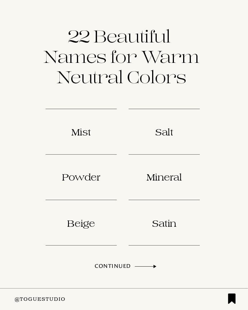 A piece of our collection of beautiful color names at Togue. We love matching colors with names, to give each tonr a personality and face of its own in a brand.

What's your favorite word from these? 🔡