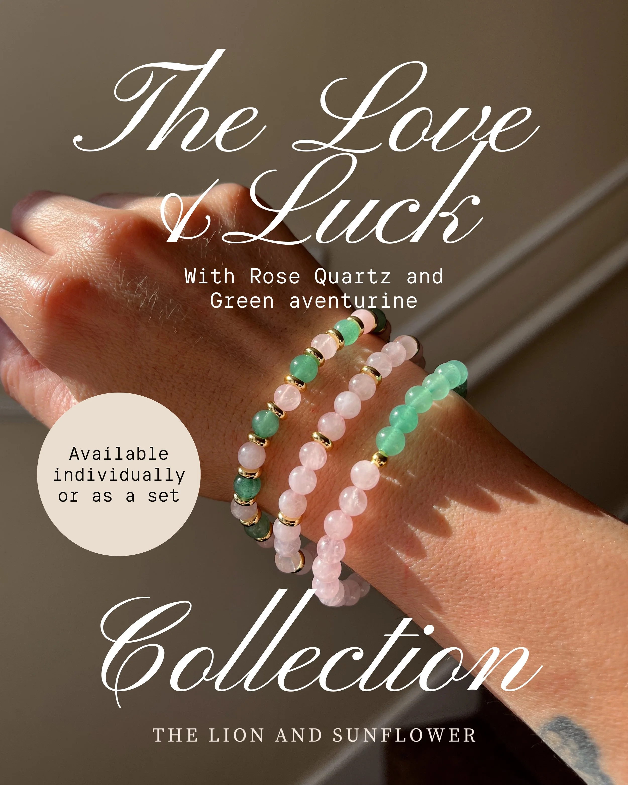 The Love & Luck  Collection - available as set or individually / rose quartz and green adventurine for love and luck