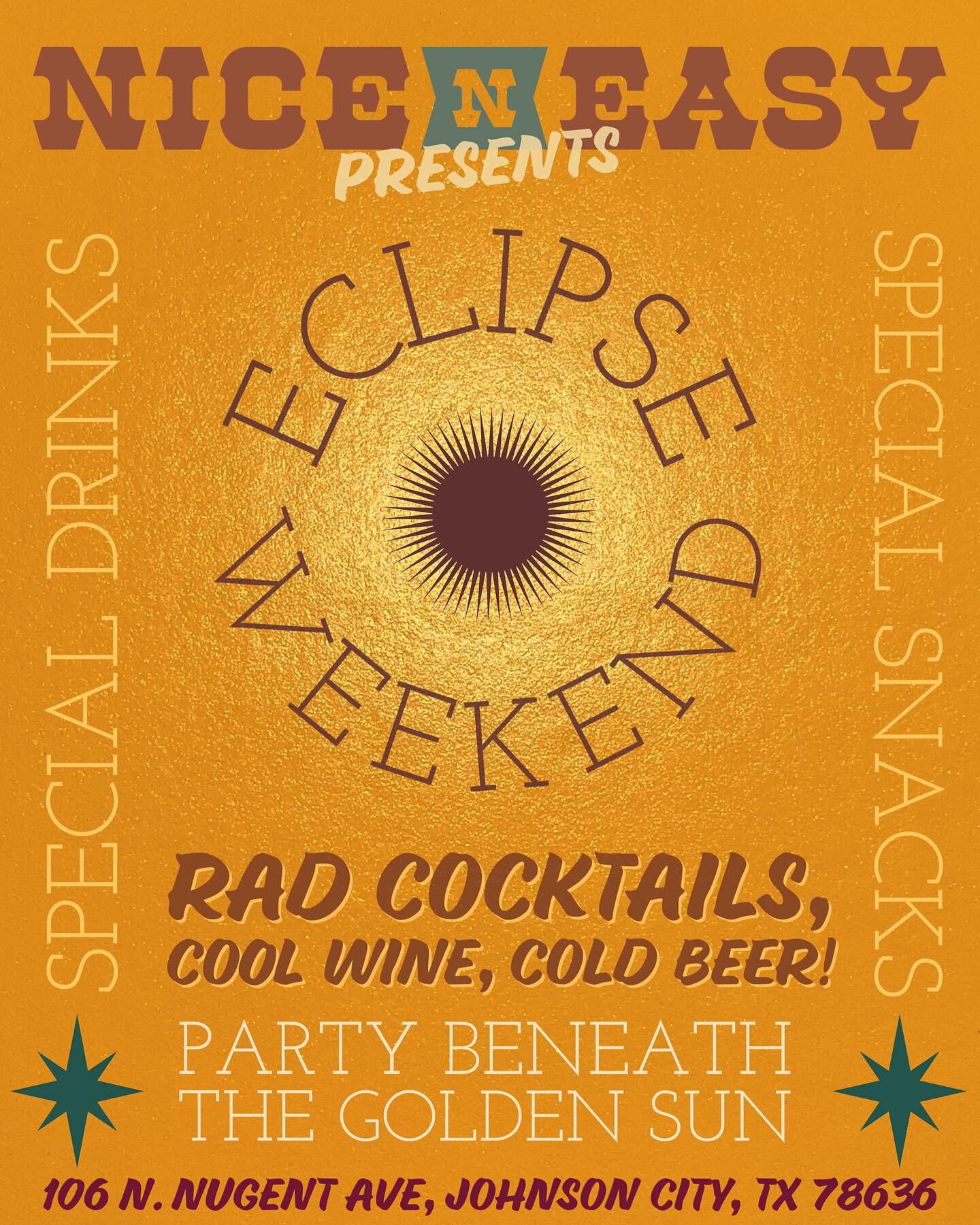 ECLIPSE WEEKEND &lsquo;24! Good pals of the EARTH, we are extending hours, bringing in a super special food guest - @wienersystem - and bulking up on cocktail fodder to ready ourselves (and you) for a most monumental celestial event. We are smack dab