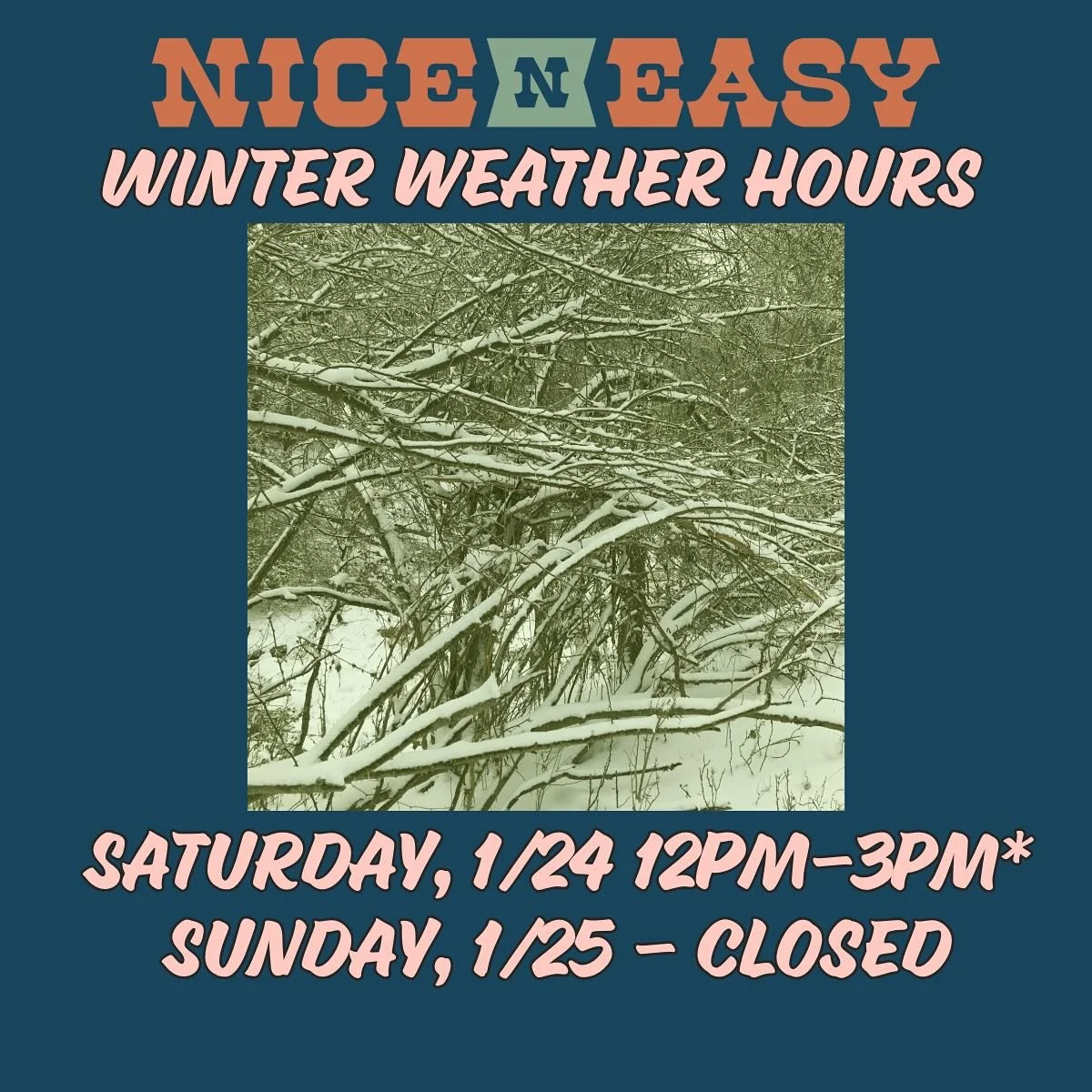 ❄️ We are open until 3PM* Saturday, 1/24 and CLOSED Sunday, 1/25. ❄️ We are serving food and drinks if you find yourself out and about before it gets too icy. If it gets bad earlier than expected, we will shut it down early, so stay tuned! We have a 