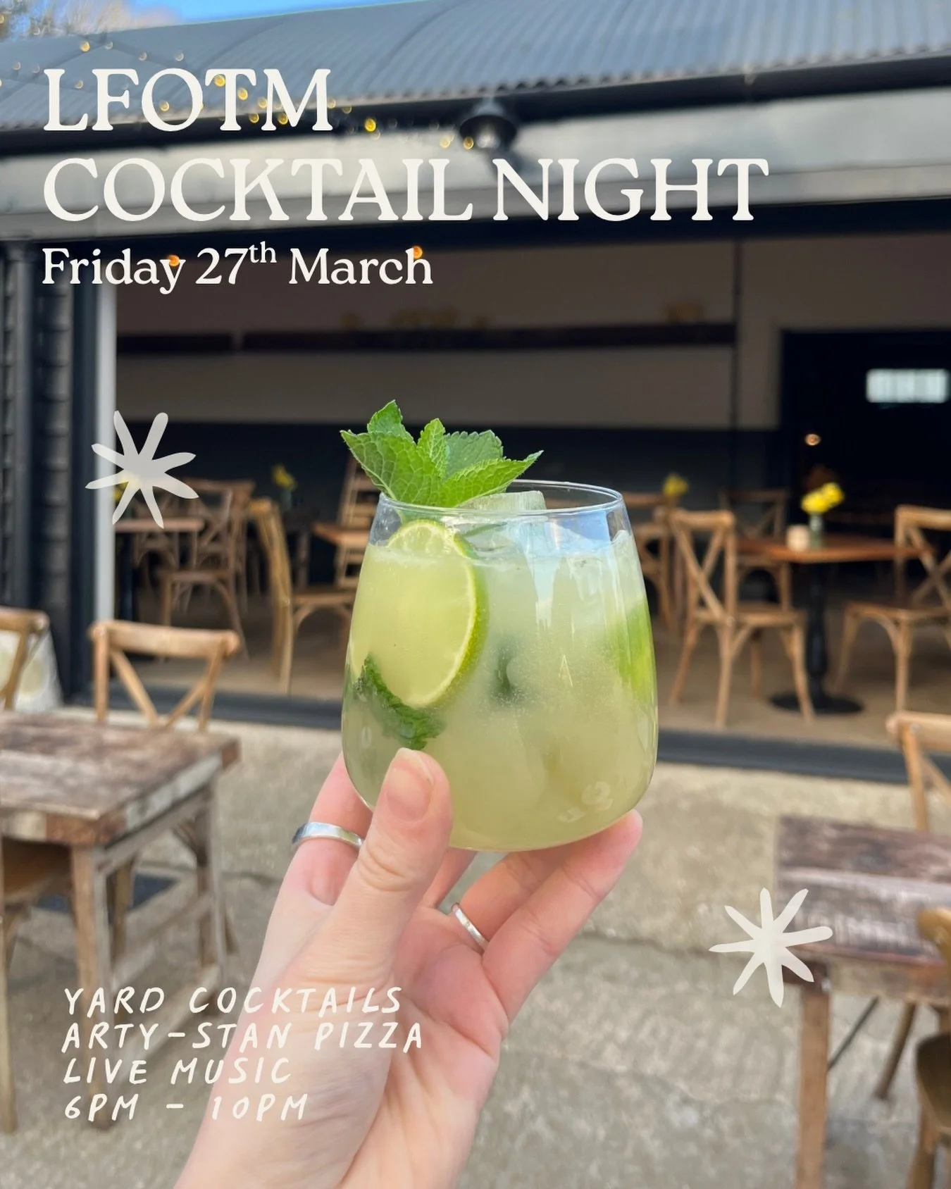 LAST FRIDAY OF THE MONTH COCKTAIL NIGHT 🍸

Join us next Friday, 6&ndash;10pm - hopefully in the sunshine! We&rsquo;ll have @arty_stan_pizza serving up the slices, + live music throughout the evening 🤎

Think laid-back vibes, Yard cocktails, a seaso