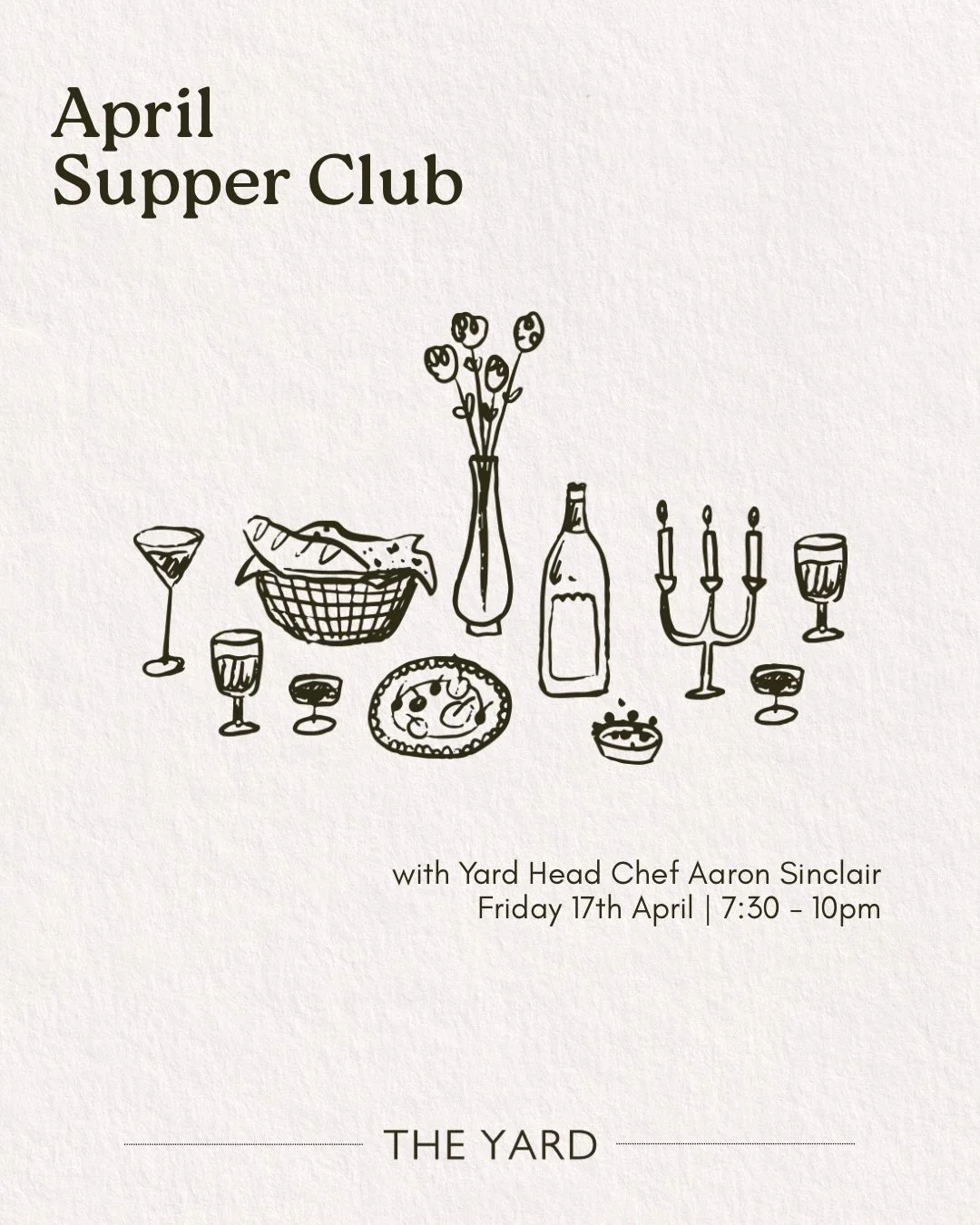 April Supper Club - an evening of great food + good company, as our head chef Aaron presents a carefully crafted menu full of bold, seasonal flavours 🍷🍋

&hellip; join us around the table for a relaxed, special evening - tickets on our website!