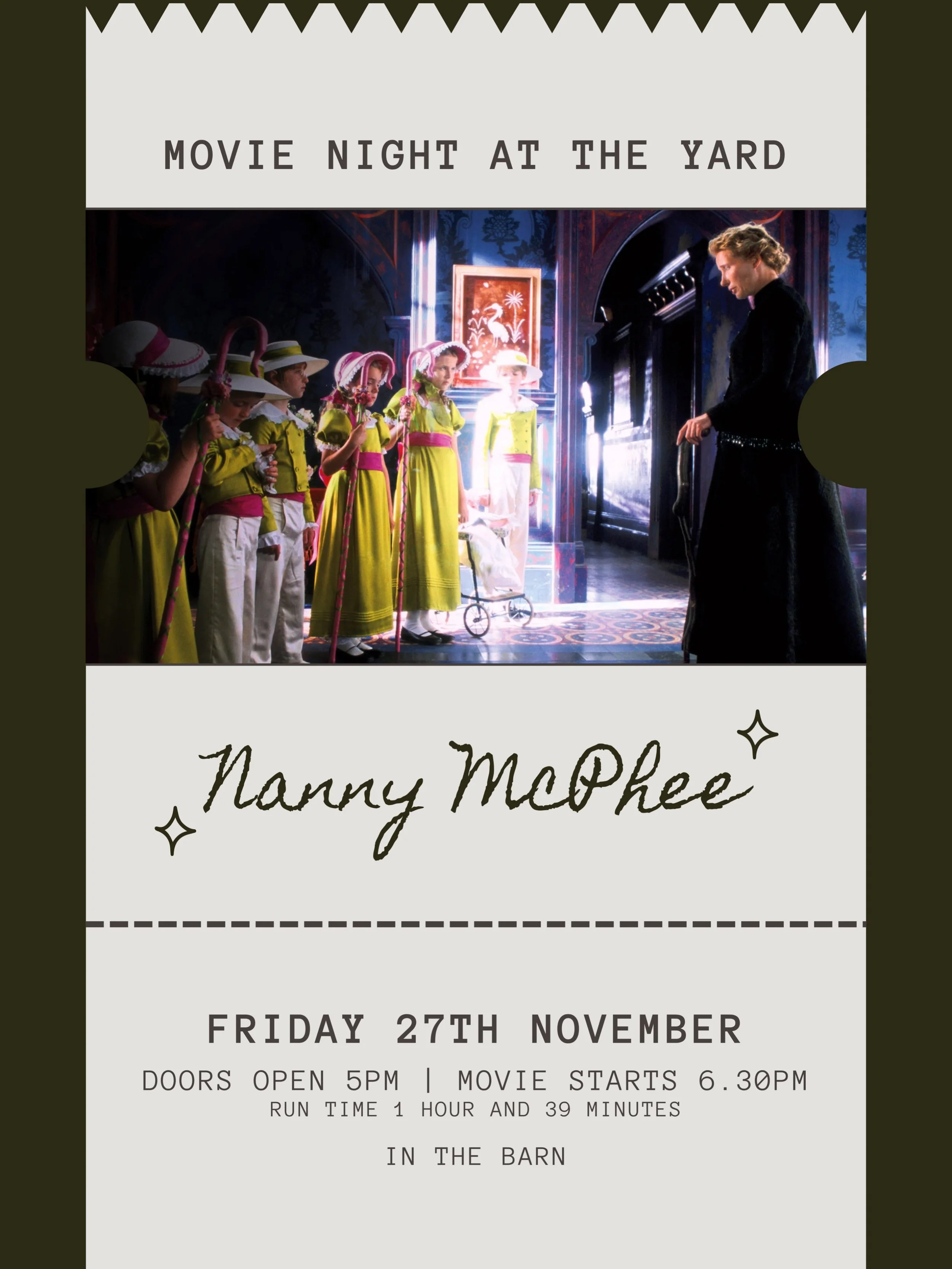 🎬✨ MOVIE NIGHT AT THE YARD -  NANNY McPHEE ✨🎬

A laid-back evening of cinema, snacks and a little bit of magic&hellip;

Join us in The Loft on Friday 27th November for a screening of the childhood classic Nanny McPhee 🪄

We&rsquo;ll have cinema-st