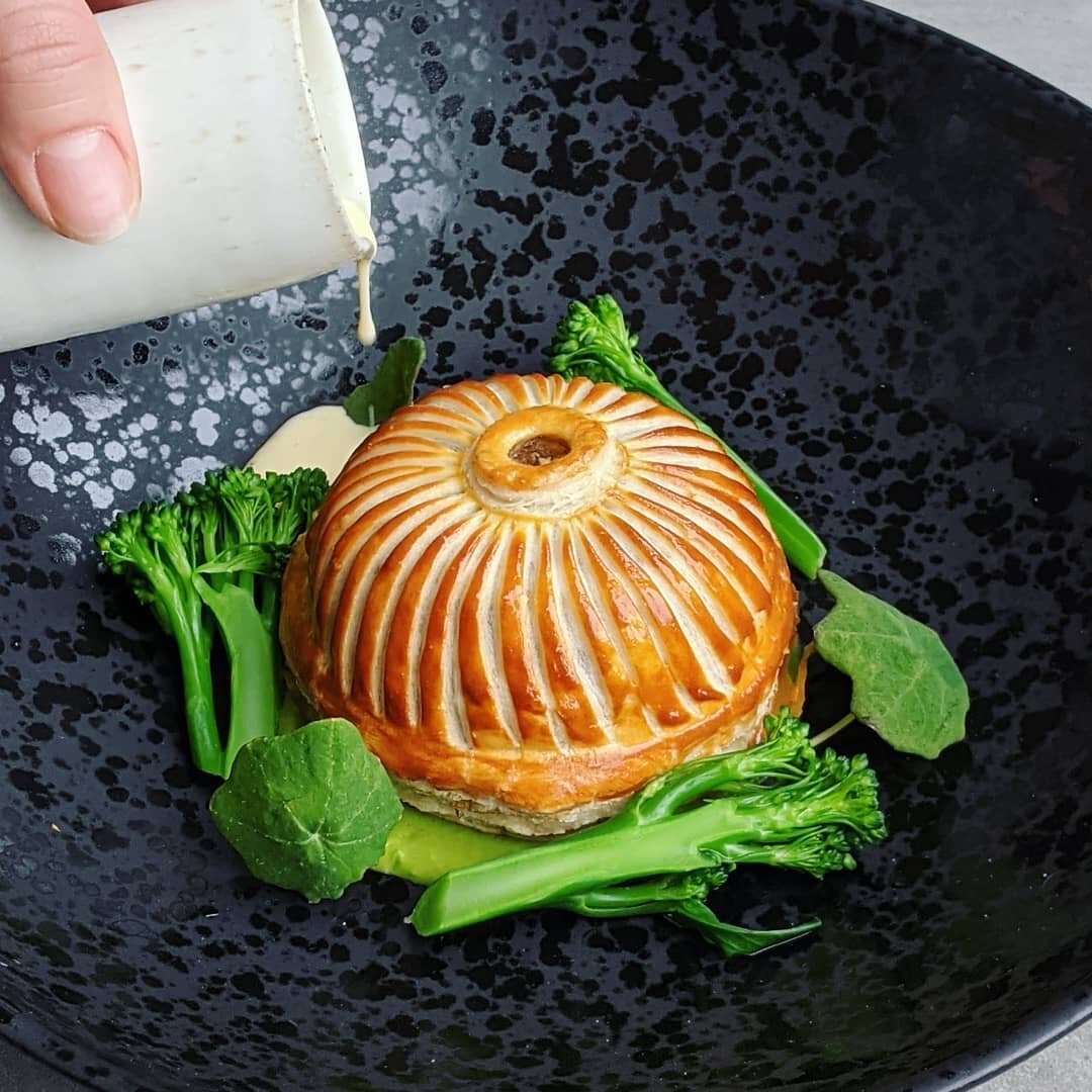 Celeriac and wild mushroom pithivier getting a tasting ahead of tonights vegetarian 3 course. 

Absolutely love making pithiviers! Literally on a knife edge..score too deep and it's time to start again but the reward outweighs the risk as I think the