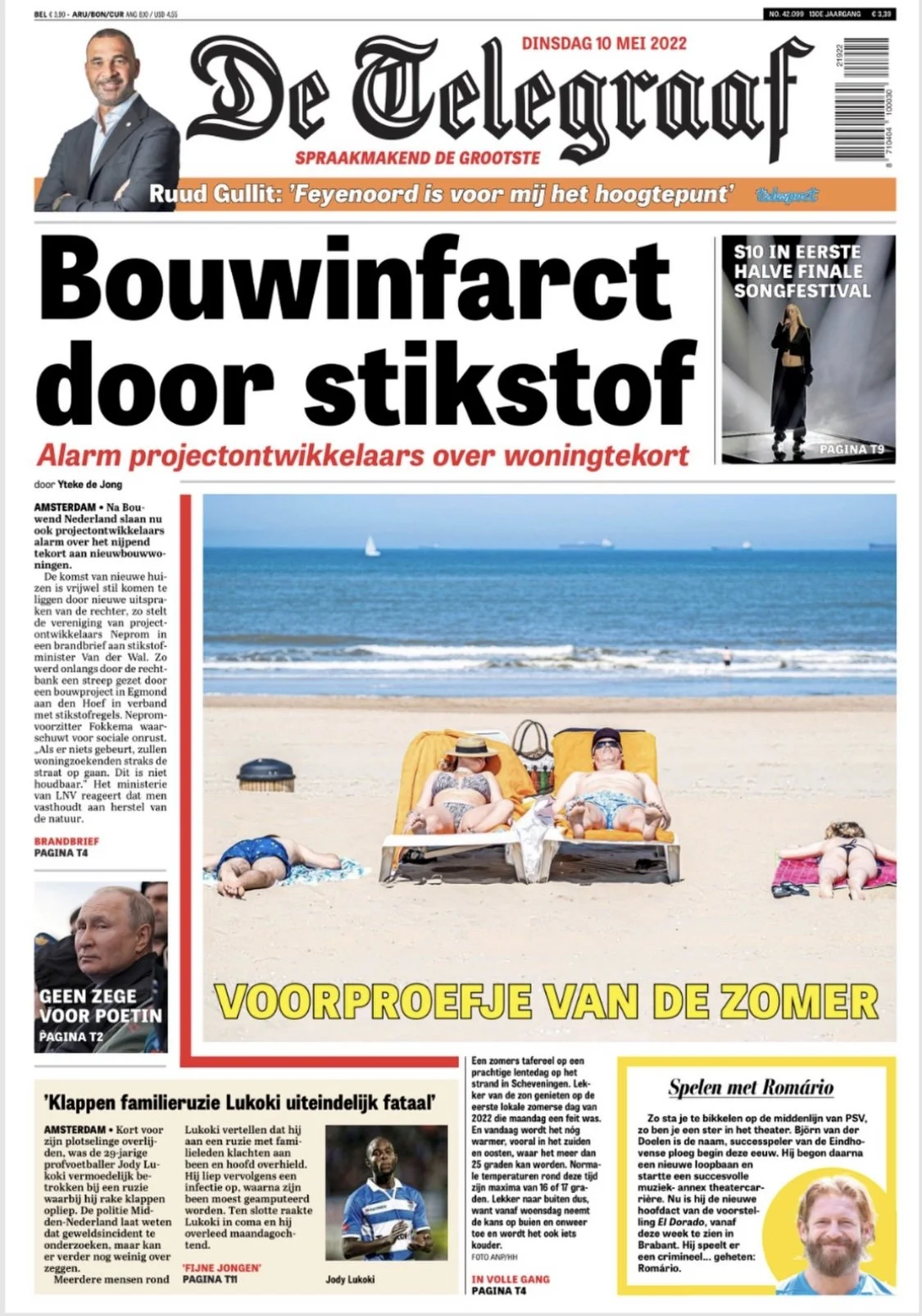 Voorproefje van de zomer. Voorpagina de Telegraaf/ 10-05-2022.
