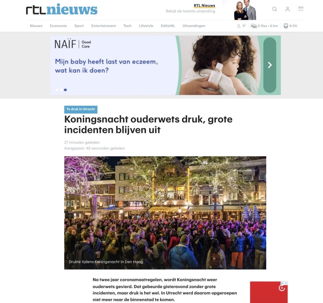Koningsnacht ouderwets druk, grote incidenten blijven uit. RTL Nieuws/27-04-2022.