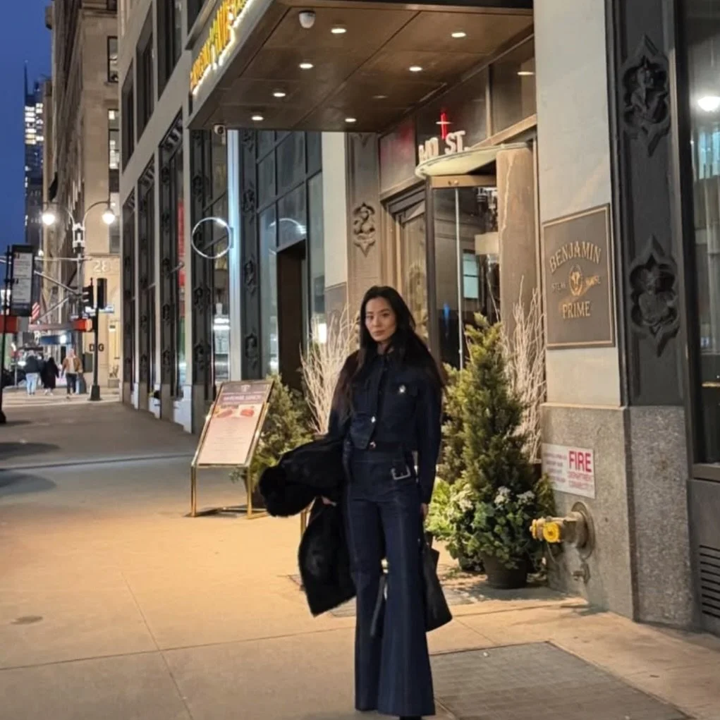 ✨ @jamiejchung wears a full denim @christylynncollection look in NYC