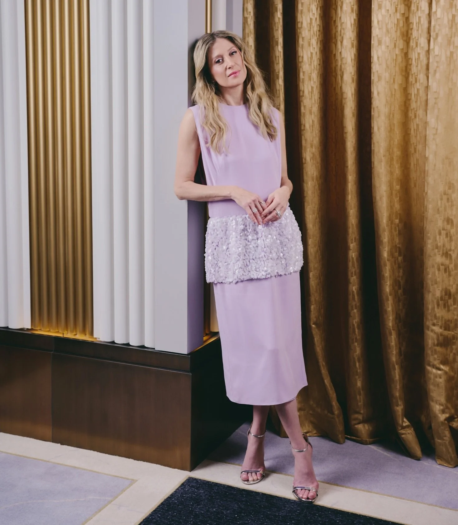First time Tony nominee for her role as Mother in @ragtimemusical, @caissielevy wears @katehundley lavender sleeveless peplum dress for @broadwaycom. Styled by @sarahslutsky @miacstella @carlee___. Photo by Jenny Anderson for Broadway.com