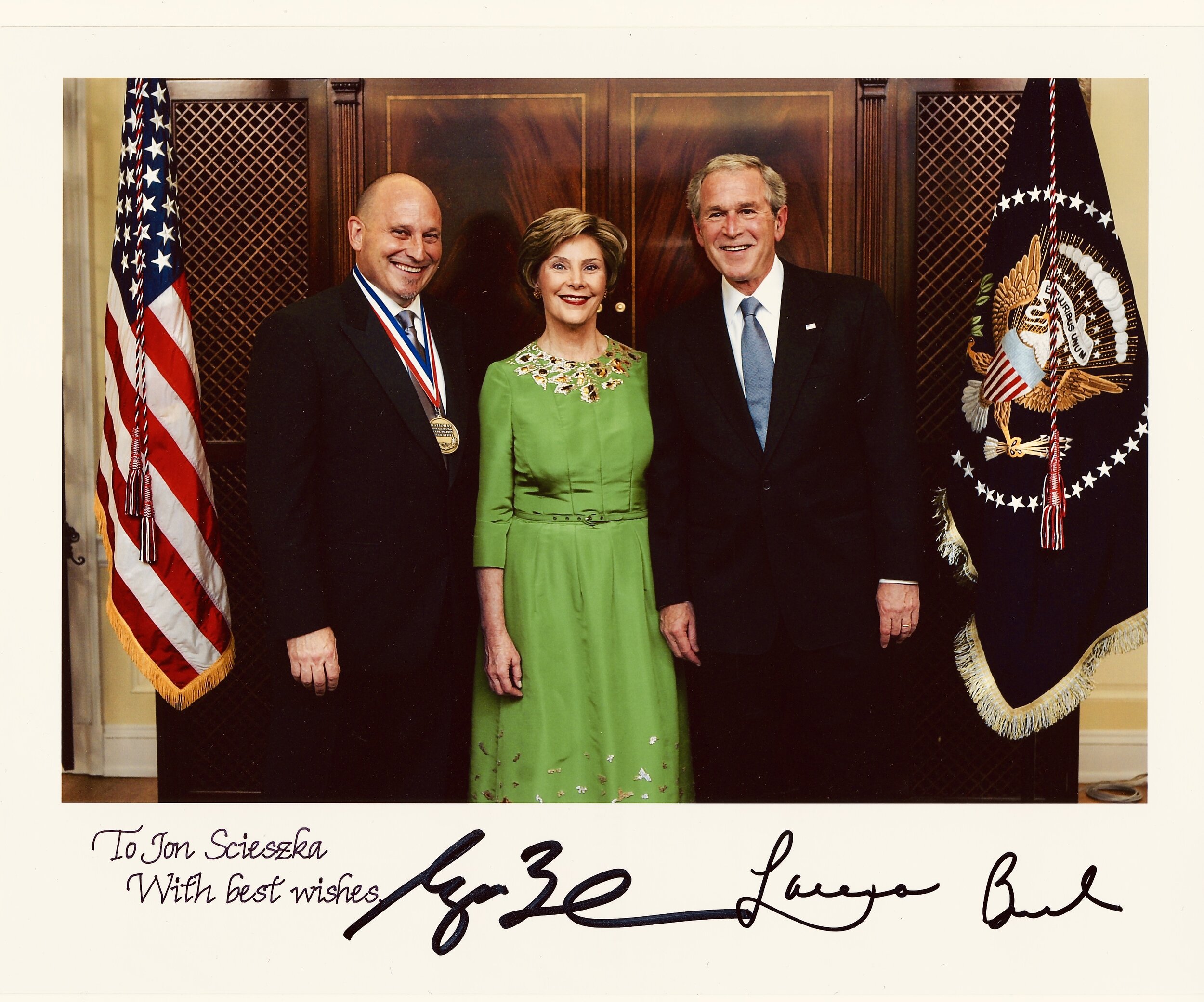 Ambassador Scieszka with First Lady Laura and President George Bush