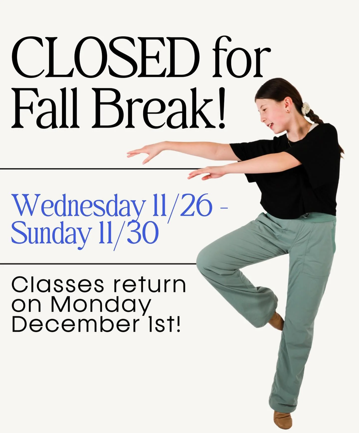 Incite will be closed from today 11/26 - Sunday 11/30 for Fall break! Classes return on Monday 12/1! 🍂✨

Have a great break! 🌟

#abetterdanceworld #incitedancecenter #alldance #dancersofinstagram #skokie #danceeducation #youthempowerment #dancealld