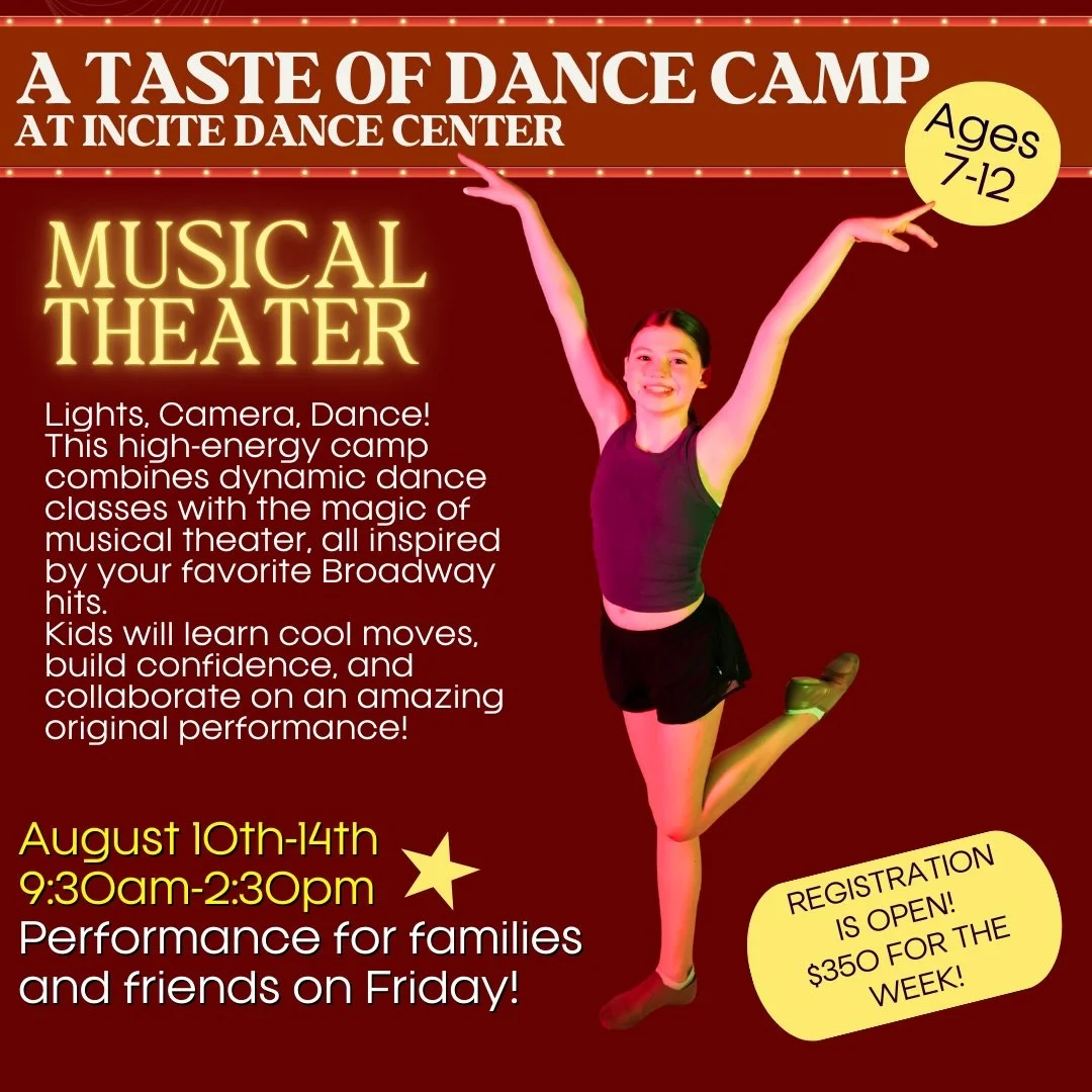 SUMMER CAMPS! ☀️

Our camps are made for our community- at the END of summer when other camps are out and you&rsquo;ve done it all. 

Camps at Incite are FUN. We dance, go outside, get creative, and put on a show. Major plus is dinosaurs show up. 🦖
