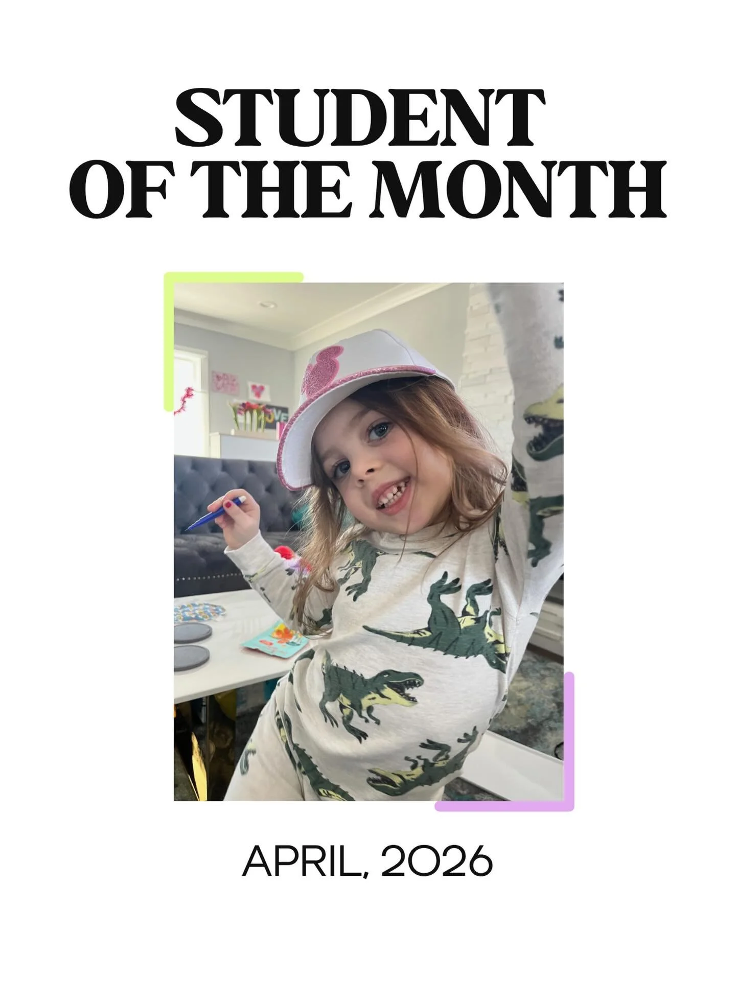 Our April student of the month is Annemarie! Annemarie was chosen for student of the month by teacher Brooke. Here&rsquo;s what Brooke has to say, &ldquo;Annemarie Gallagher radiates joy! Annie comes to class each week excited to learn. She listens t
