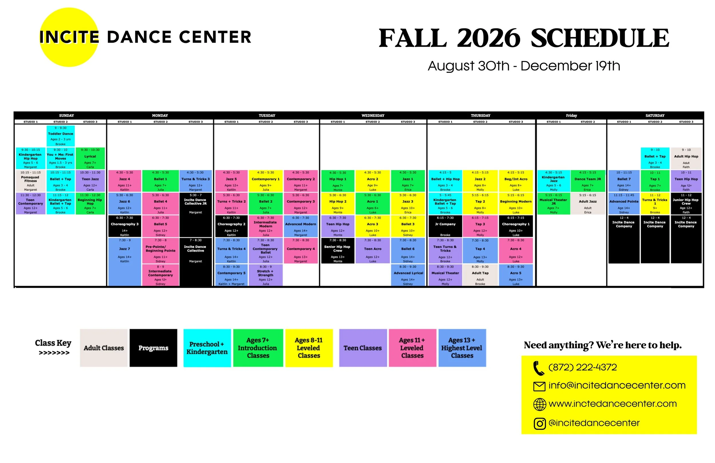 FALL 2026 SCHEDULE IS HERE ⚡️💛

And yes&hellip; WE&rsquo;RE ADDING FRIDAYS.

This is our biggest schedule EVER with 78 classes across all ages, levels, and styles &mdash; and we&rsquo;re so excited about what&rsquo;s growing at Incite this year.

Mo