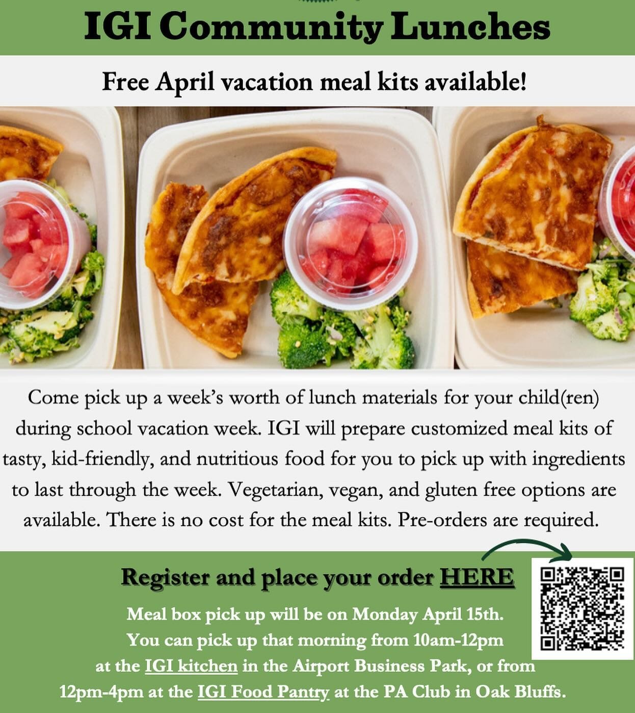 We will have free meal kits available next week during school vacation week. To pre-order click the link in our bio!