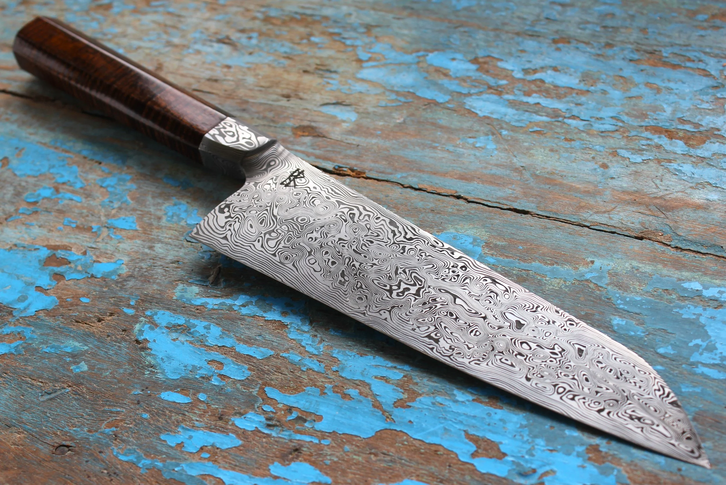 Damasteel Integral Bolster Gyuto, Hawaiian Koa Handle 