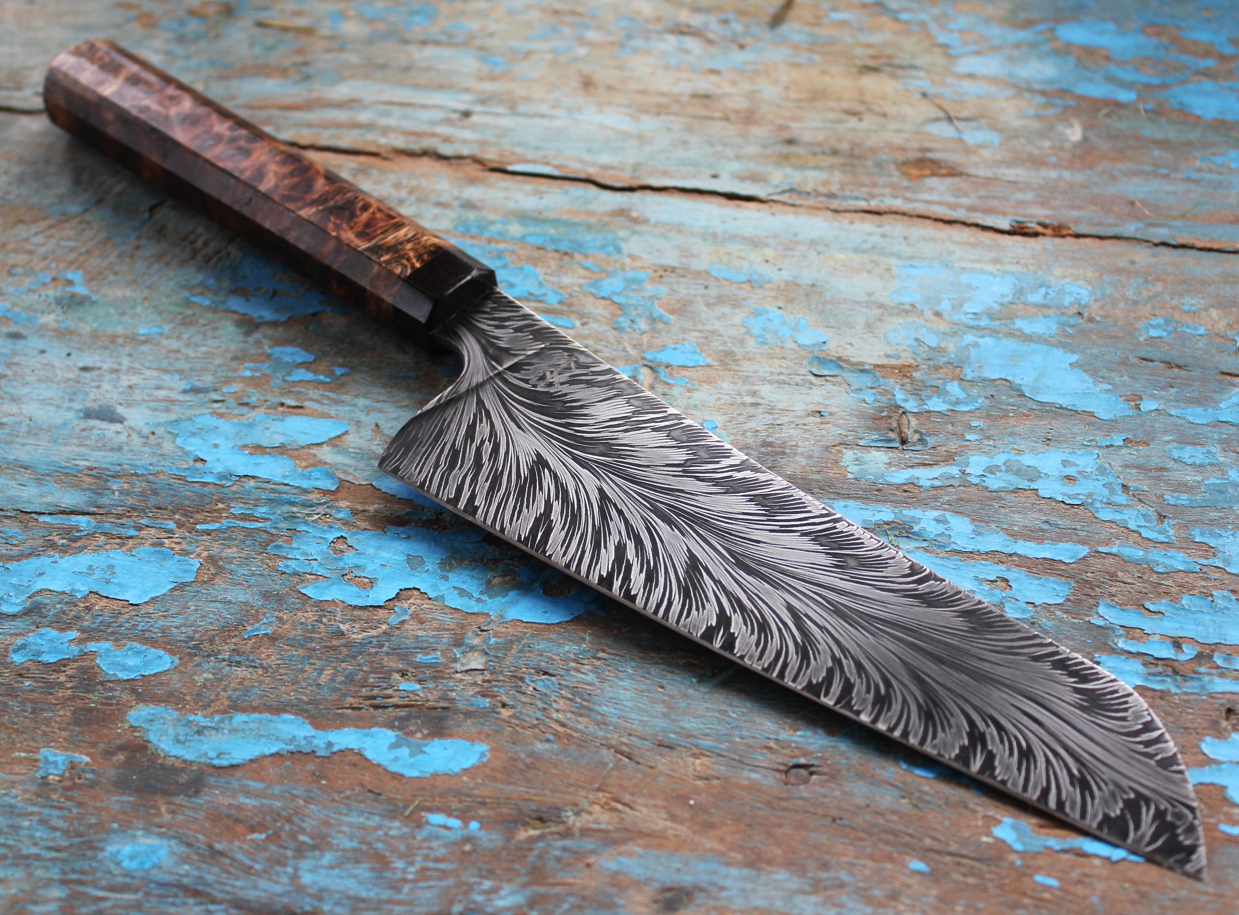 Feather Gyuto, Weru Burl.JPG