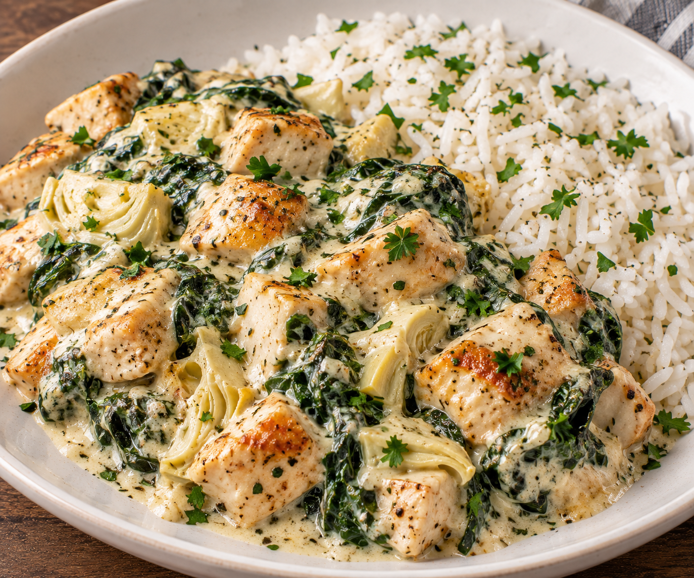 Spinach Artichoke Chicken over Rice