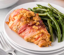 Bacon Wrapped Stuffed Chicken w/ Green Beans