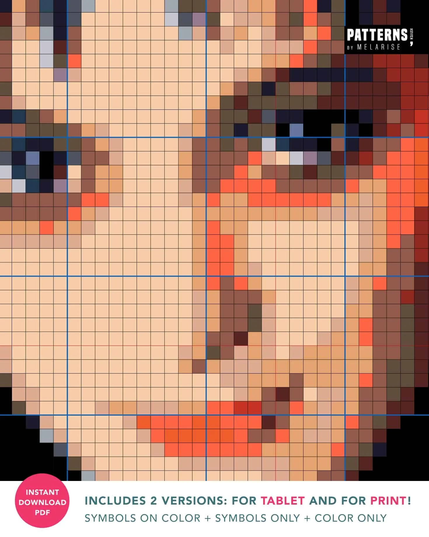 Winona Ryder as Lydia Deetz Beetlejuice Cross Stitch Portrait Pattern colours