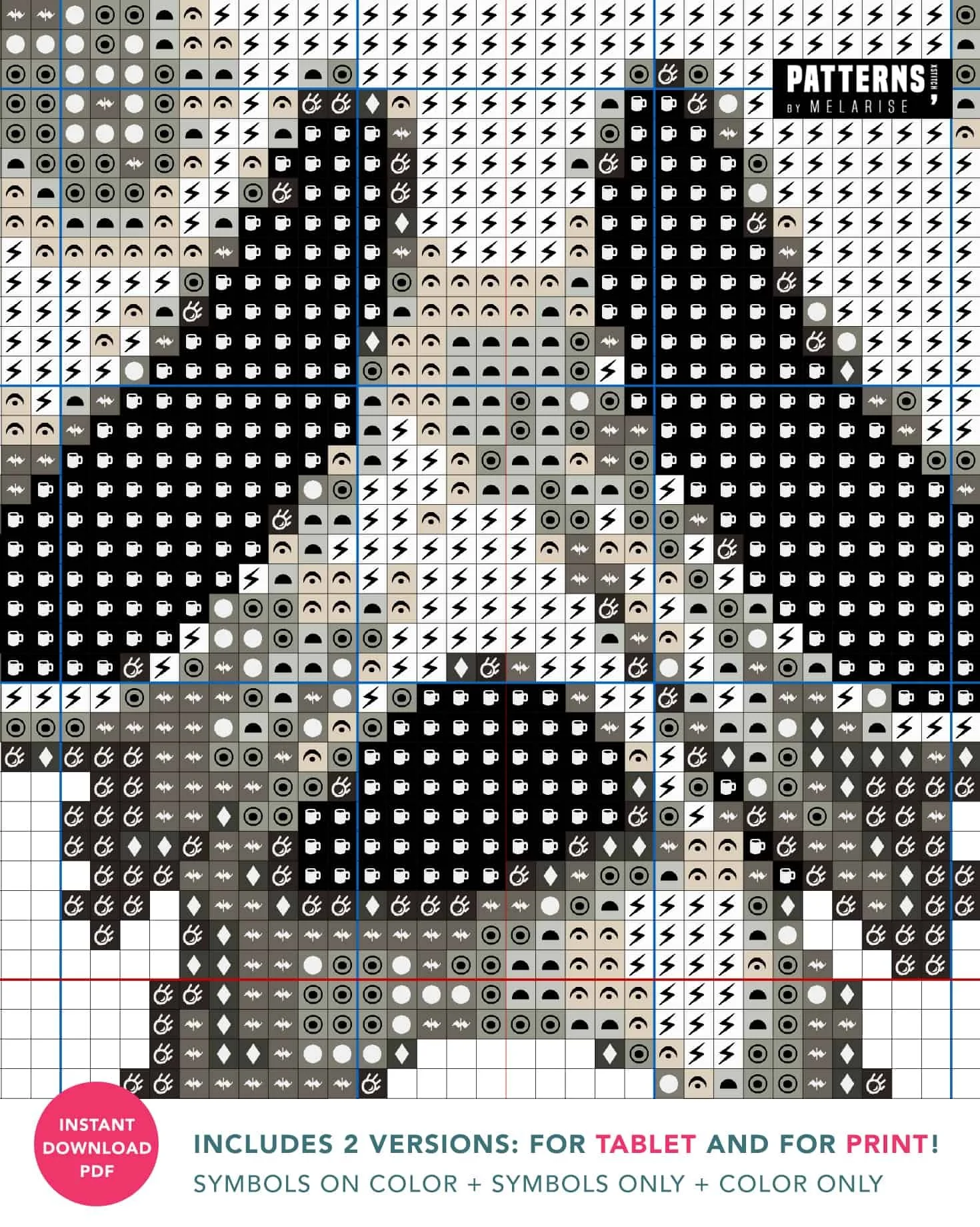 Scream Horror Movie Cross Stitch Portrait Pattern symbol colours