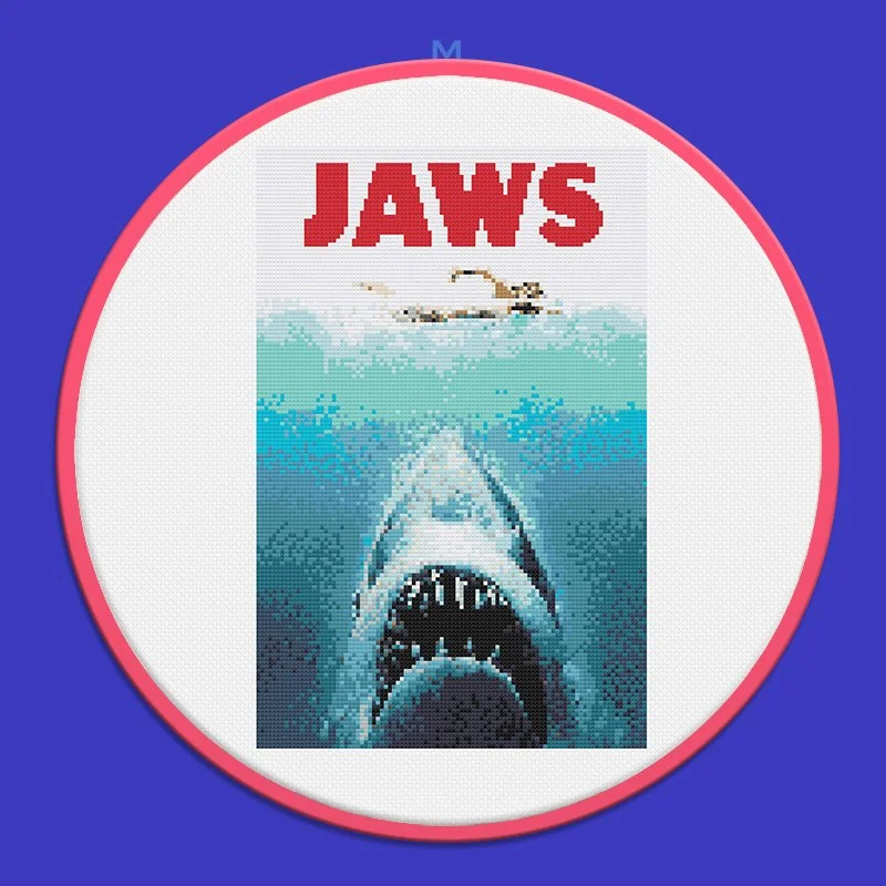 Jaws movie poster embroidery