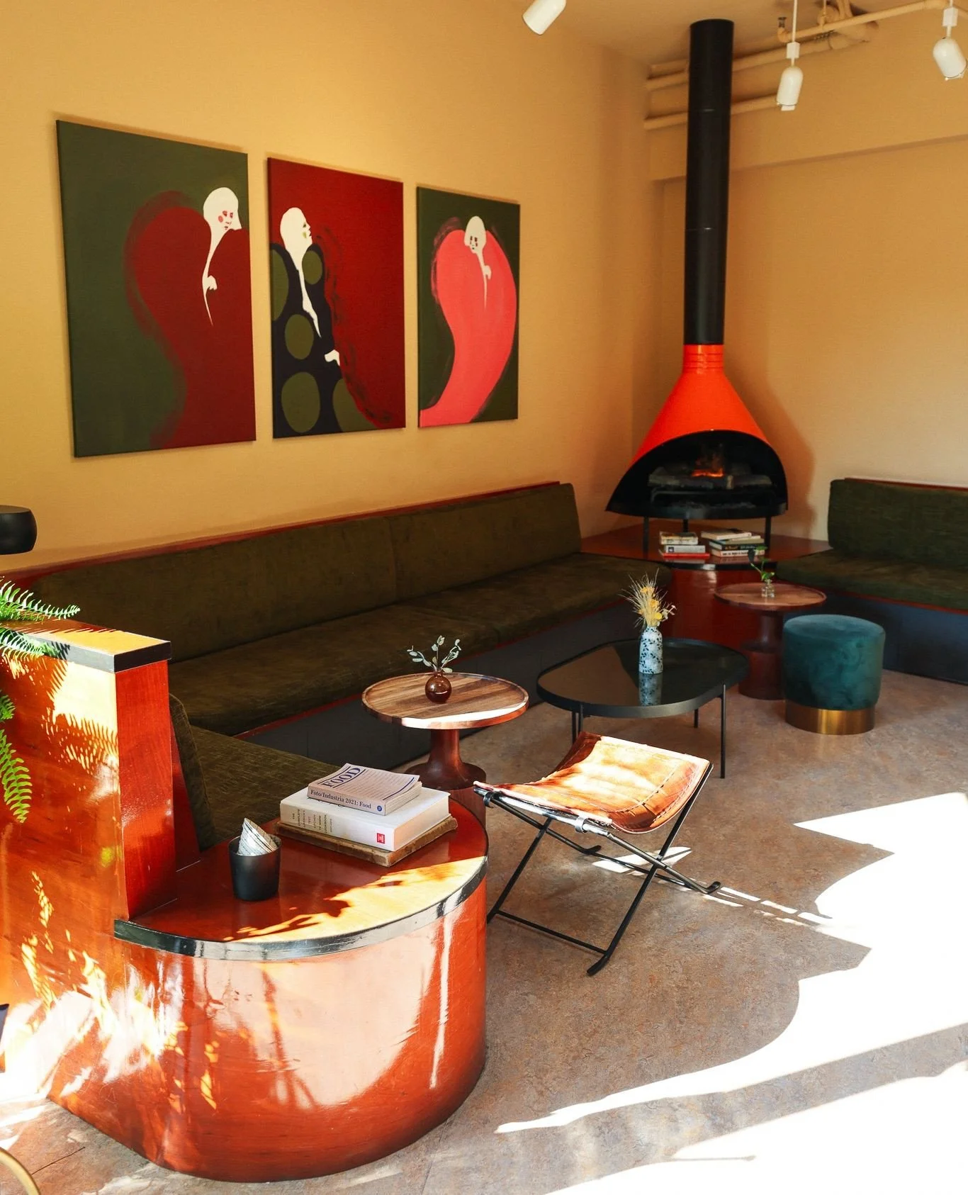 Have you seen how dreamy @nook.somerville is lately!? The neighborhood cocktail bar is featuring work by local artist &amp; Bow Market collaborator @sanidaddesign. John is a Boston-based internationally exhibited artist whose paintings often feature 