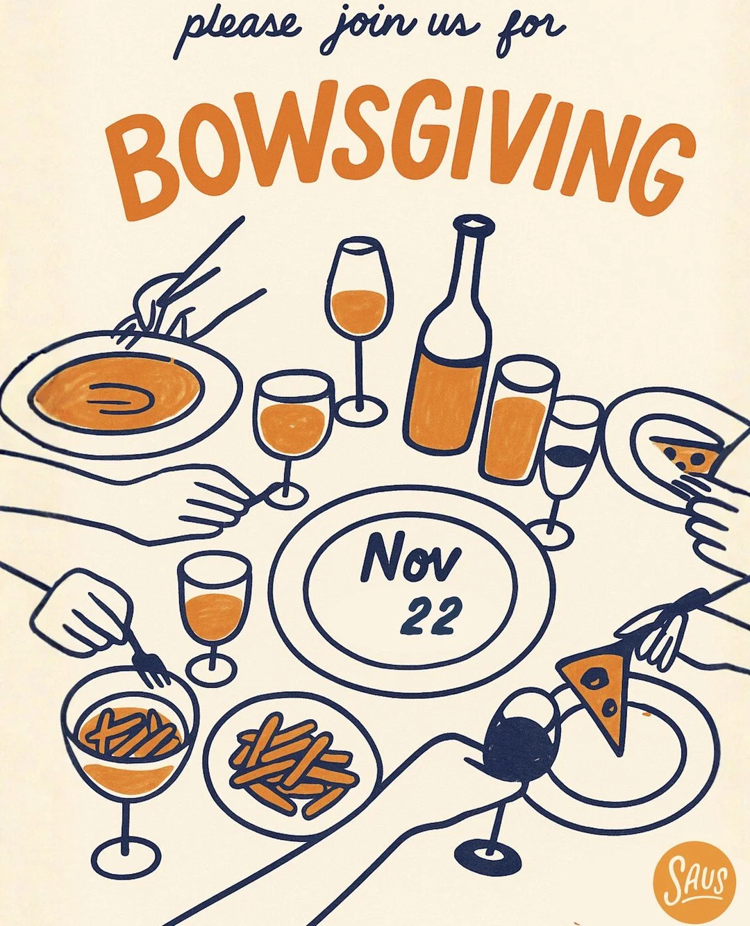 BowsGiving! Saturday, Nov. 22nd this food centered event will be hosted by @sausatbowmarket. ⁠
⁠
Gather your friends and celebrate Friendsgiving, Bow Market style! All of our Bow Market food businesses are serving up Thanksgiving-inspired specials wi
