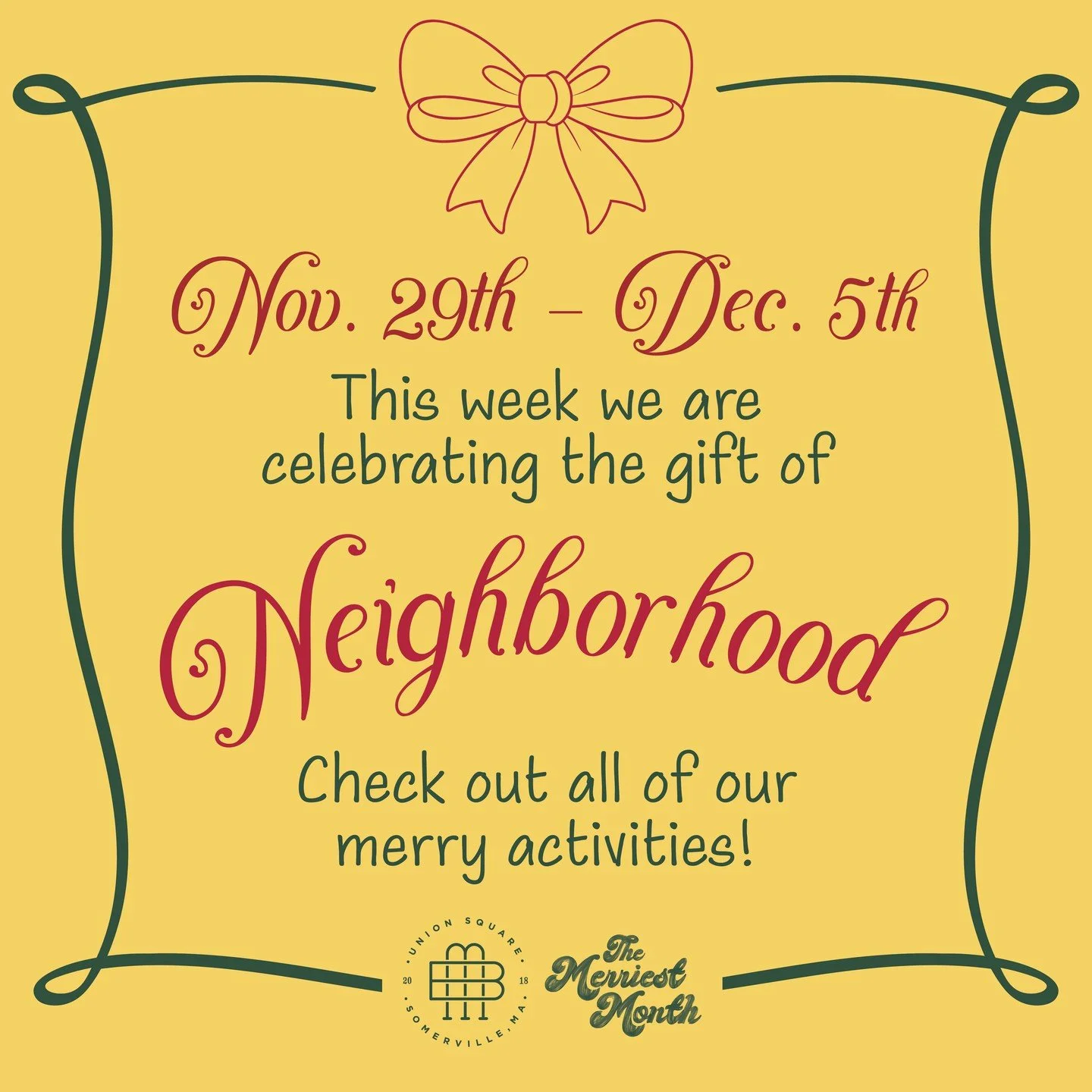 Merriest Month at Bow starts this Saturday 🎁 ✨  Nov 29th - Dec 5th come celebrate the gift of our neighborhood with Bow's events &amp; workshops that center connecting with your neighbors &amp; the Union Square neighborhood! ⁠
⁠
Merriest Month Week 