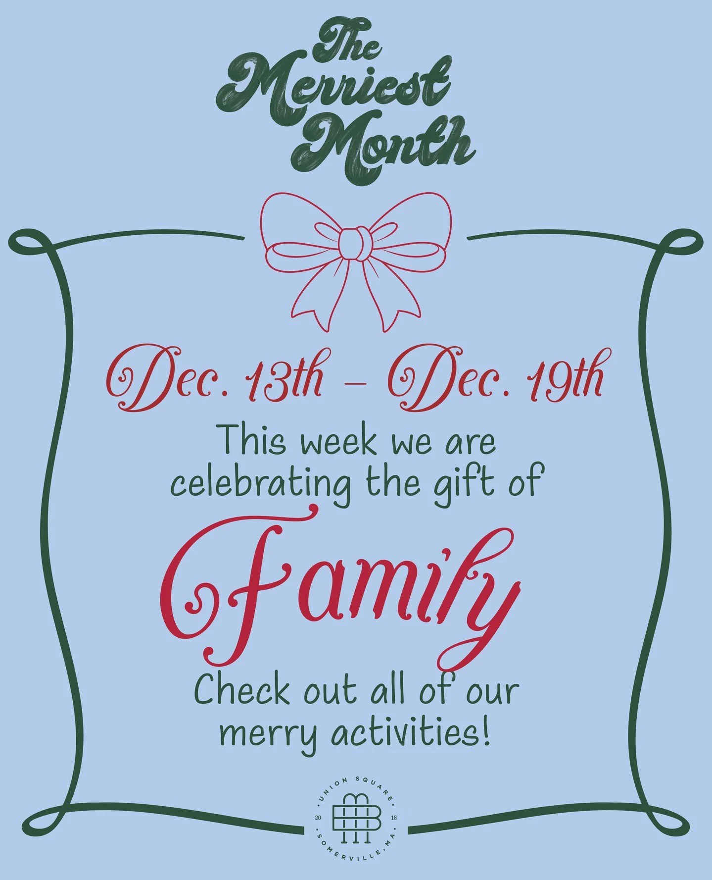 ⁠
Dec 13th-19th join us as we celebrate the gift of family this holiday season. From cherished loved ones to chosen family and our favorite furry friends, this week is all about togetherness 🎁🫂✨⁠
⁠
Saturday 13th - Gift local art to a loved one at t