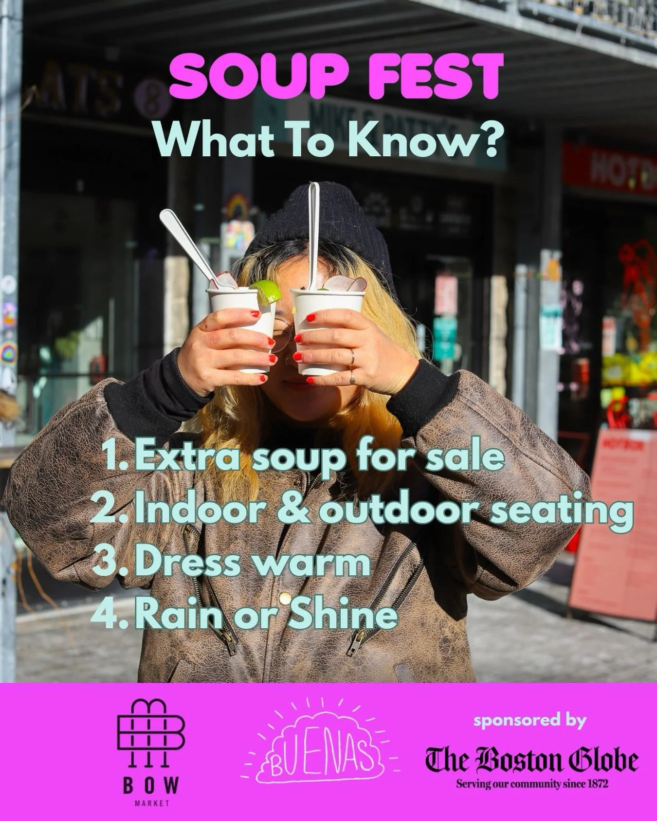 ‼️⬇️Everything to know about SOUP FEST 2/1 ⬇️‼️

🍜❄️This event is sold out - HOWEVER, several vendors are preparing to have extra soup available a la carte and their regular menus. These vendors will have limited quantities of a la carte soup: @dosm