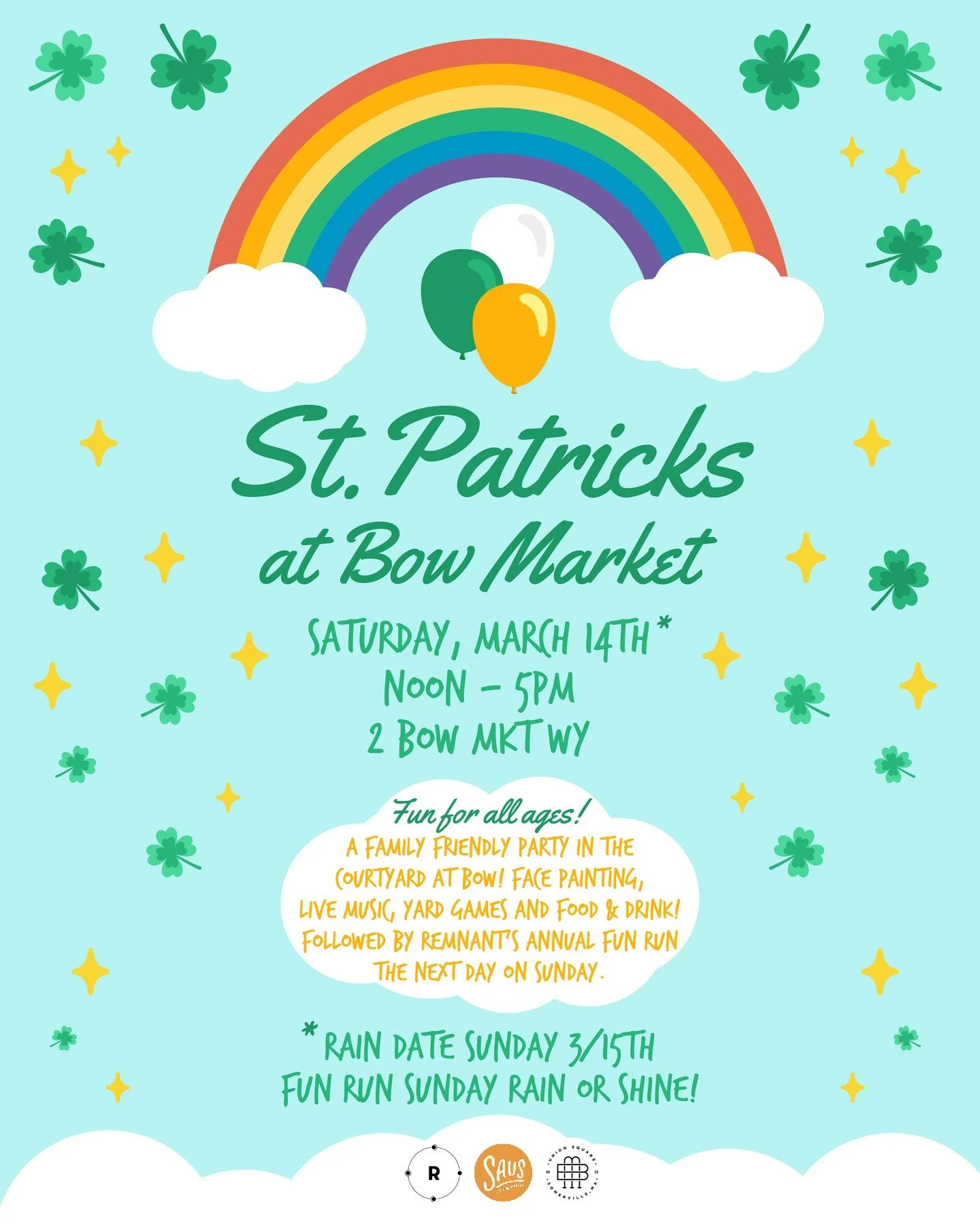 St. Patrick&rsquo;s Day at Bow🍀🌈 Hosted by @sausatbowmarket &amp; @remnantbrewing⁠
⁠
Saturday 3/14, 12-5pm ⁠
🍀A family friendly party in the courtyard at Bow! Face painting, live music, yard games and food &amp; drink specials! Free RSVPs at the l