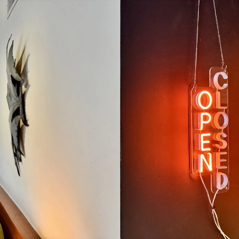 If it's on, it's on!🚦✅⁠
⁠
If the open sign is on head into Upstairs at Bow from Nook to enjoy the photobooth, drinks, balcony, dining space &amp; more.