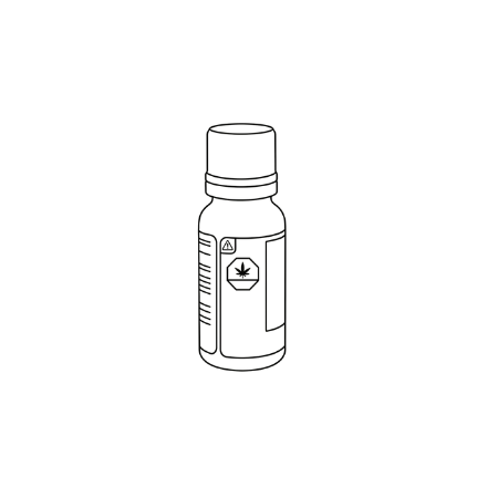 Illustration of a small bottle with a cannabis leaf symbol on it, likely representing medicinal or cannabis oil.